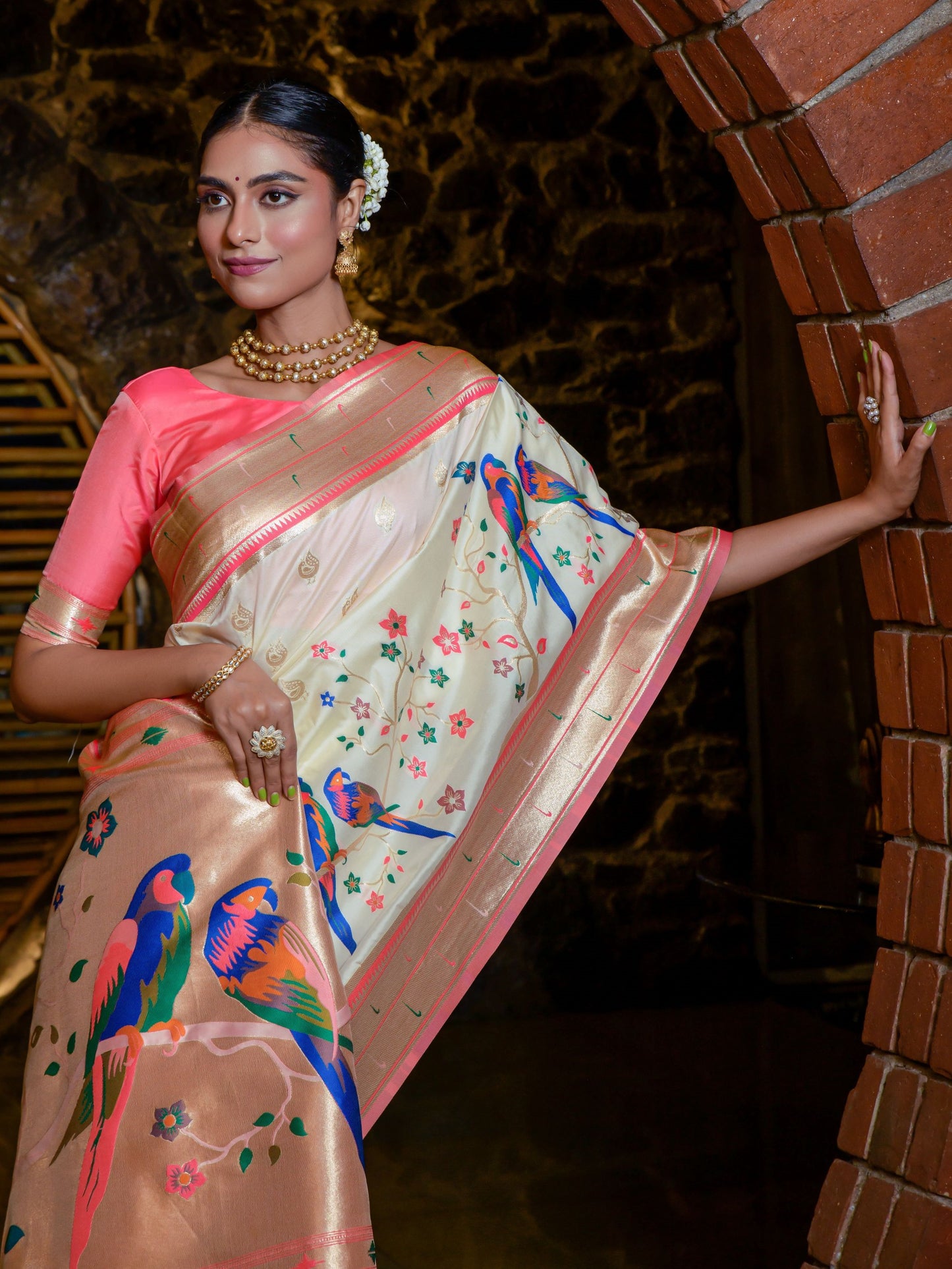 Pure Off White Woven Paithani Saree