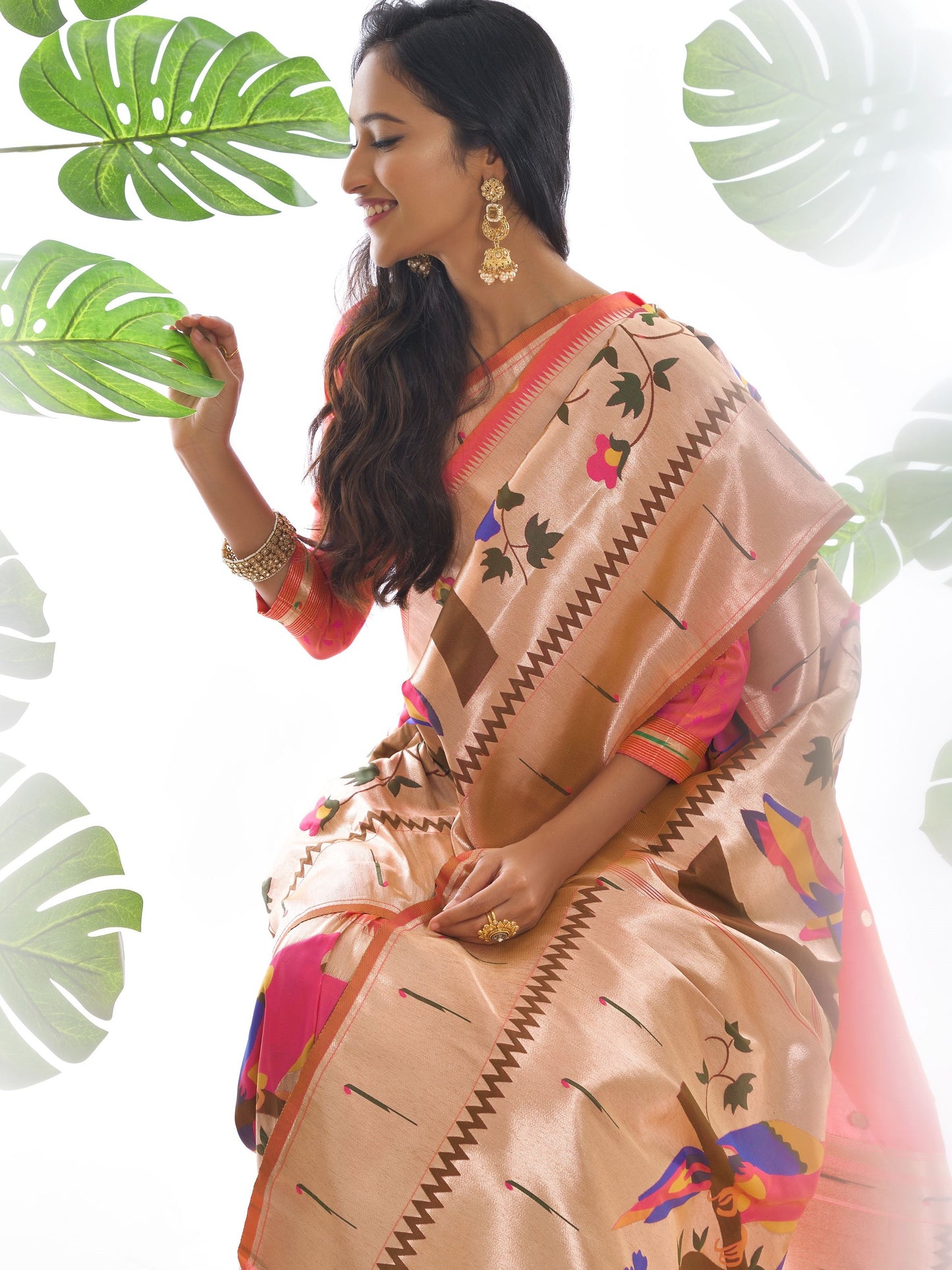 Aboli Pink Woven Paithani Saree