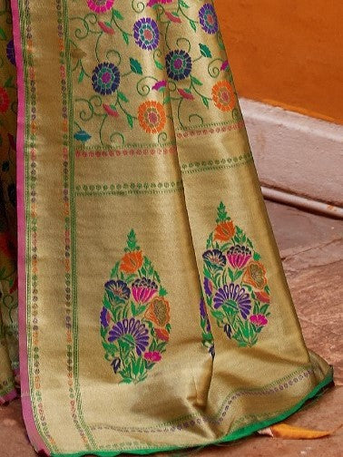 Beige Gold Pink Paithani Saree