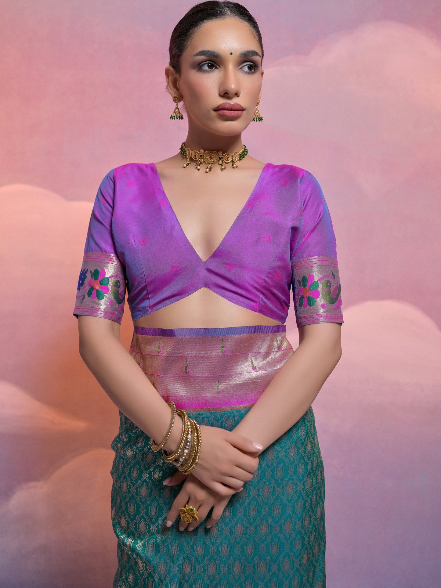 Rama Green Woven Paithani Silk Saree