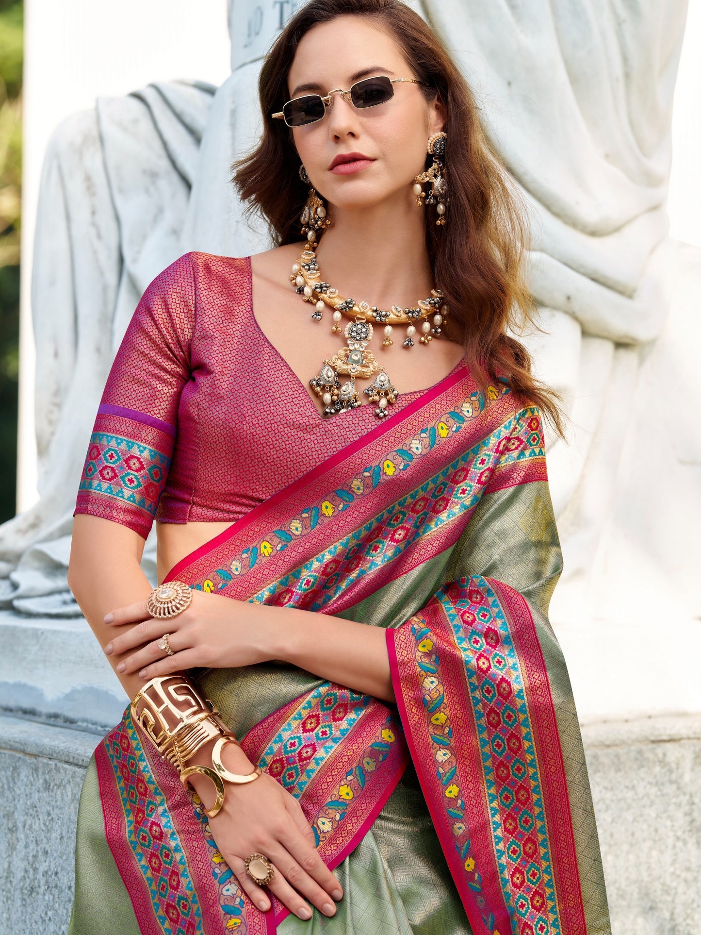 Pistachio Green Banarasi Tissue Silk Saree