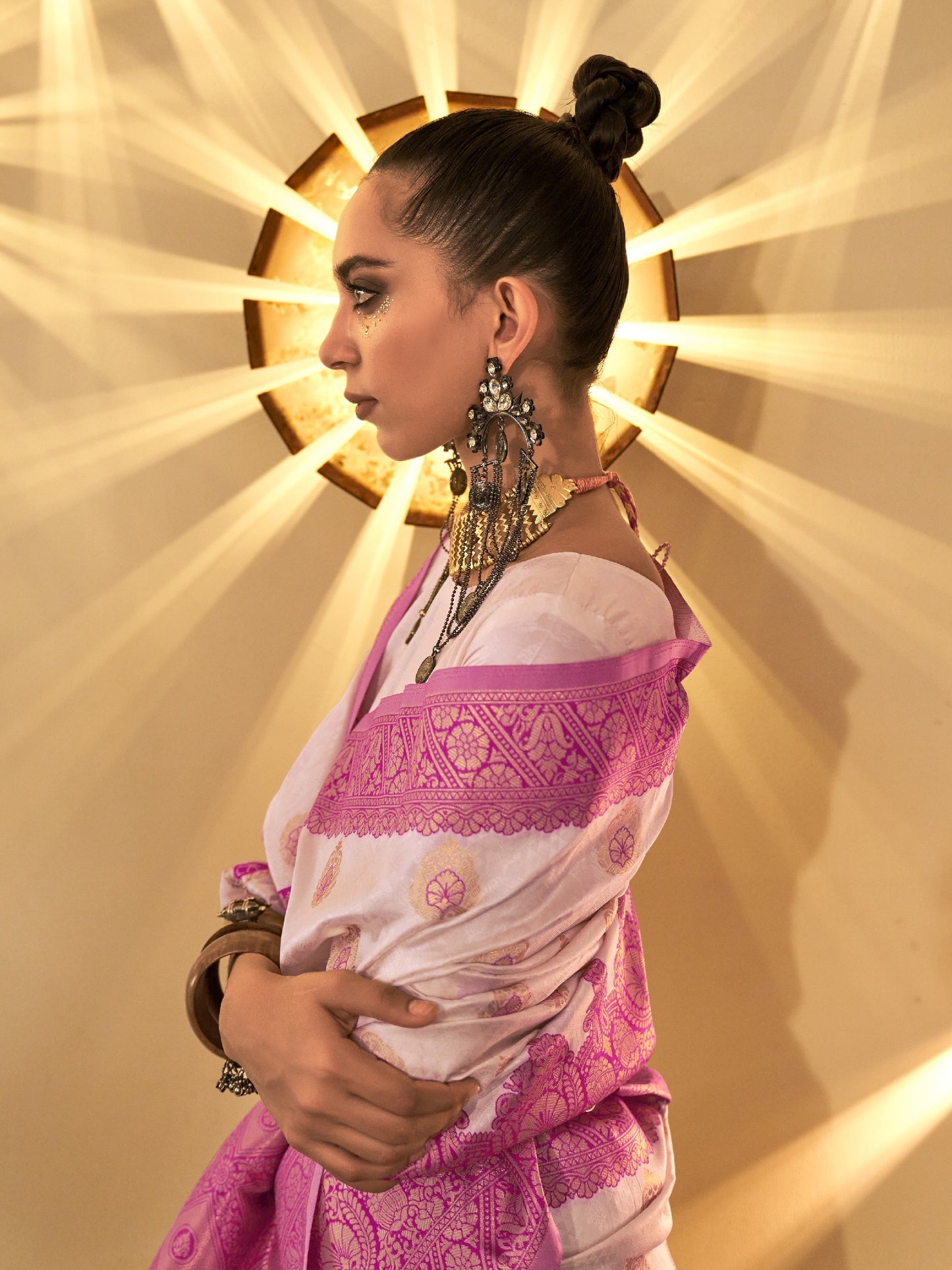 Seashell Pink Woven Banarasi Saree