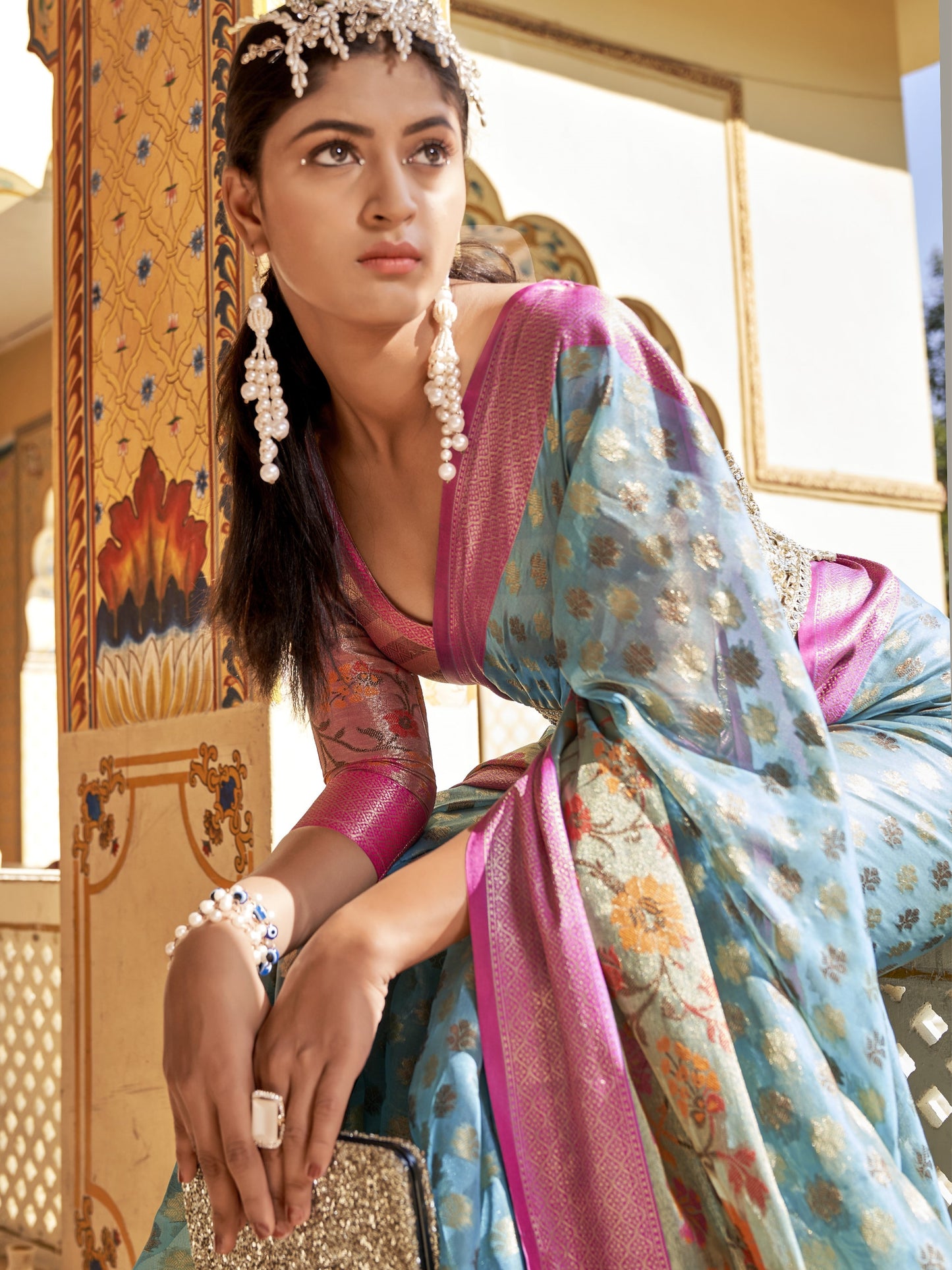 Pale Blue Tissue Silk Saree