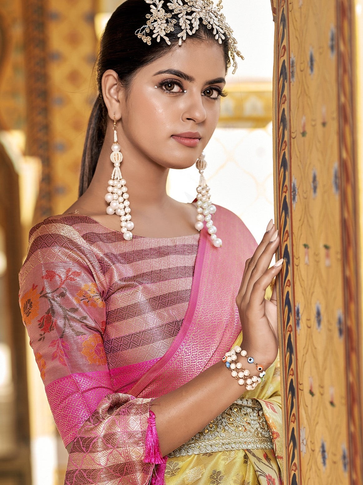 Jasmine Yellow Tissue Silk Saree