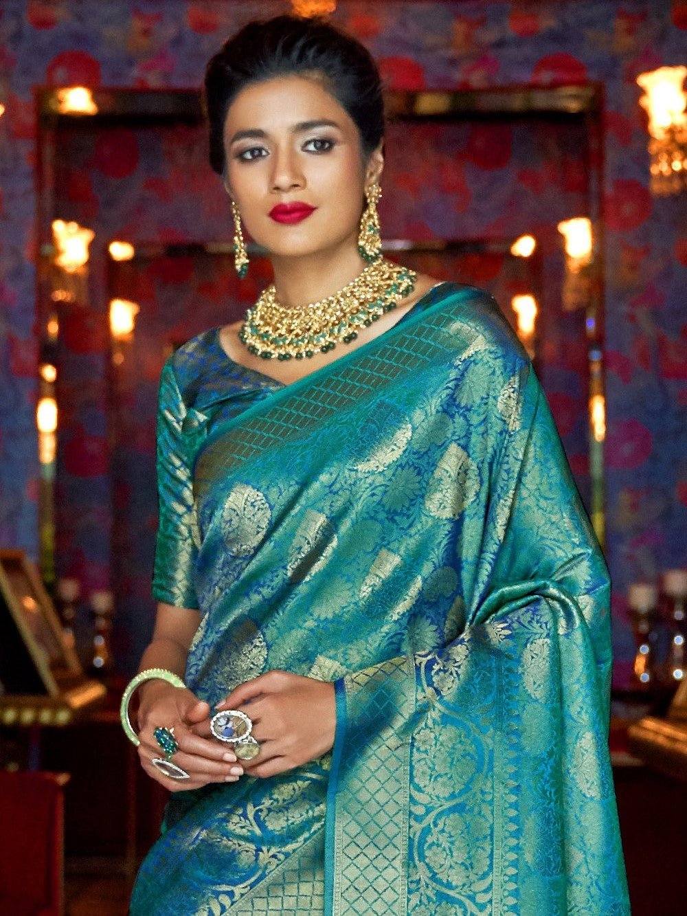 Cyan Blue Kanjivaram Saree