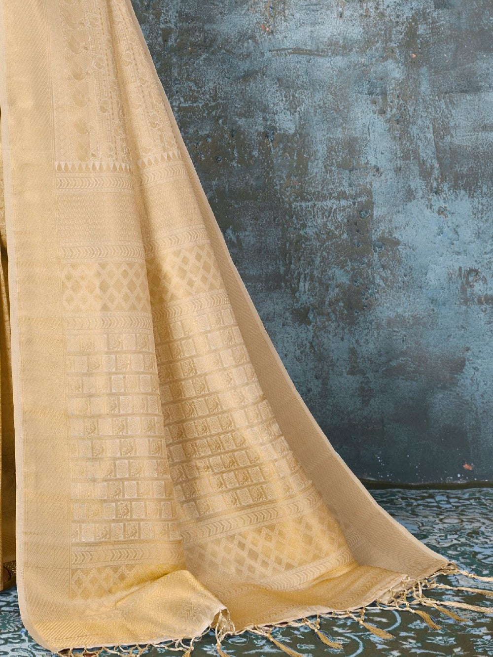 Golden Cream Kanjivaram Saree