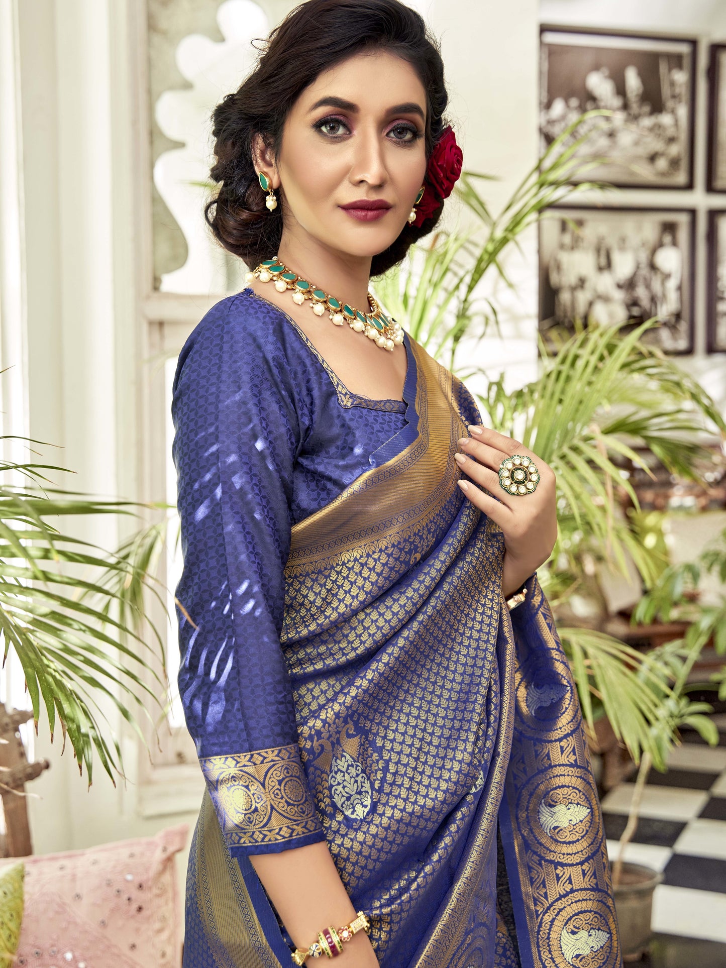 Golden Blue Kanjivaram Saree