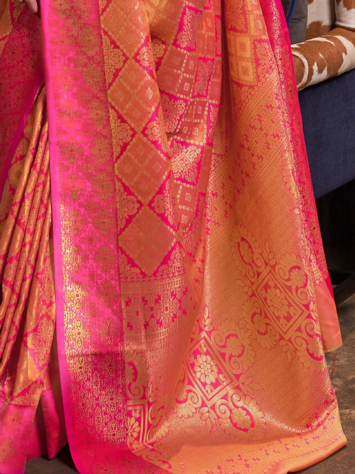 Coral Pink Kanjivaram Saree