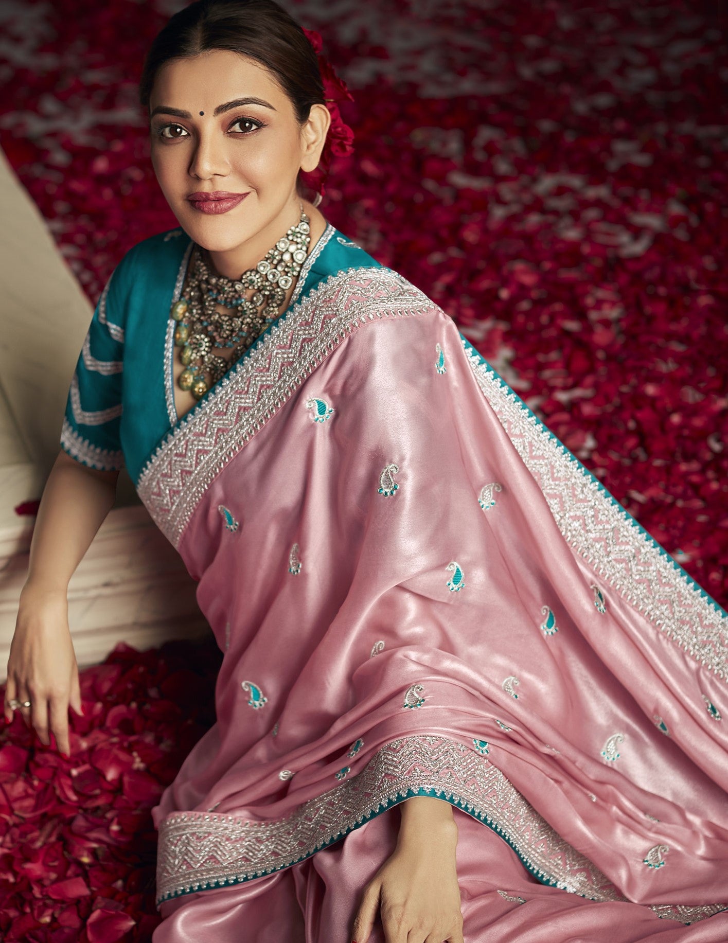 Melon Pink Dola Silk Saree