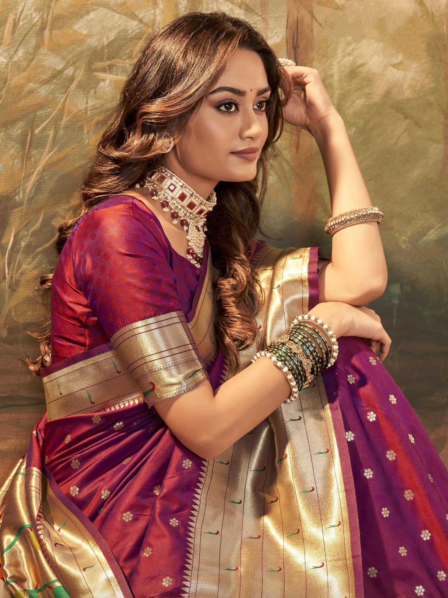 violet paithani saree