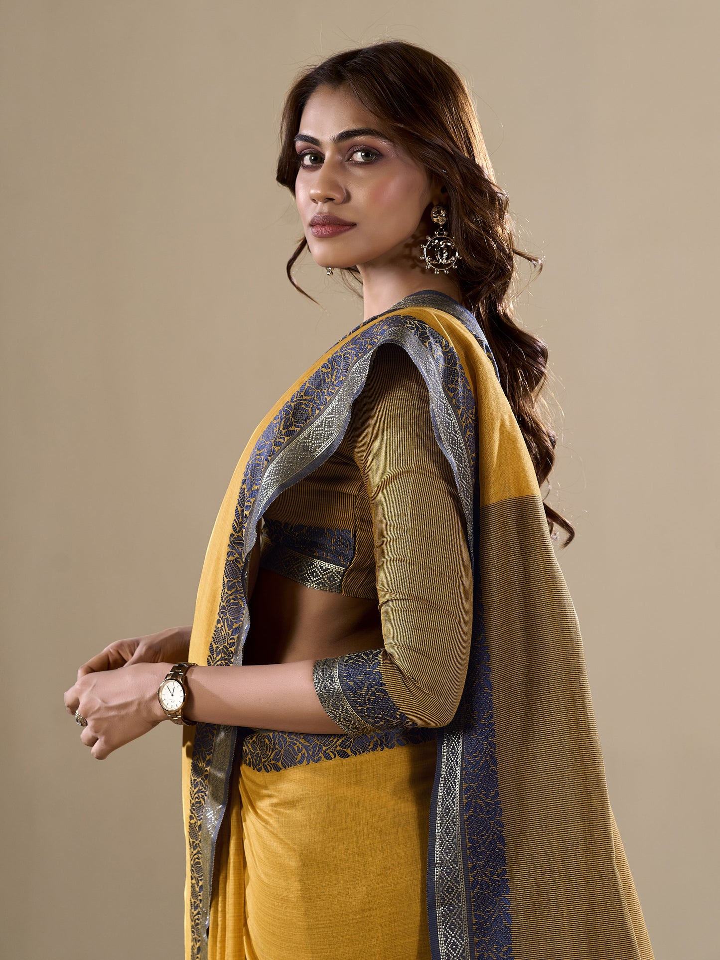 Munsell Yellow Handloom Cotton Saree