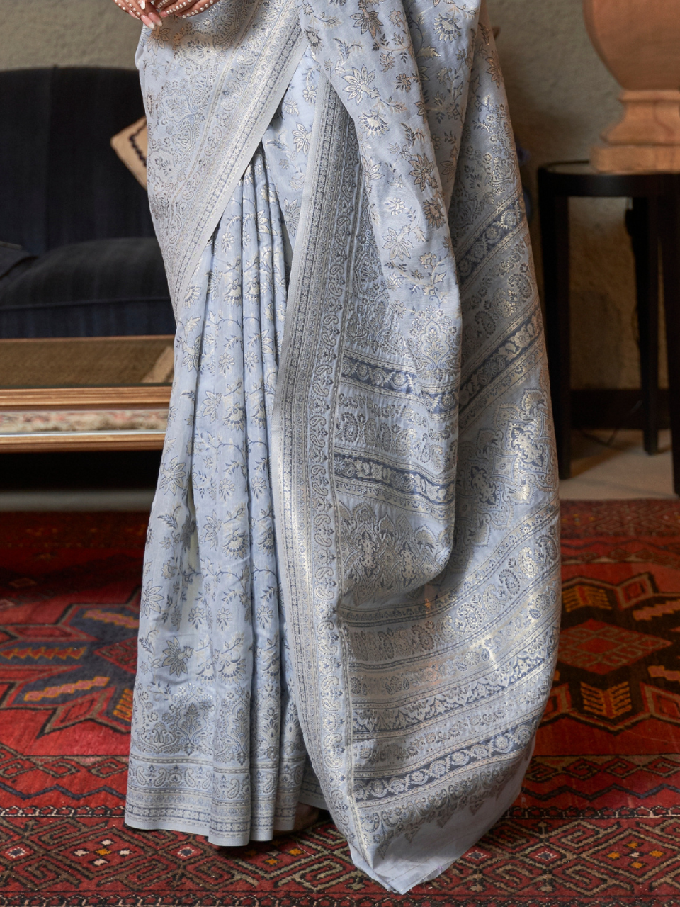 Light Blue Woven Kashmiri Cotton Silk Saree