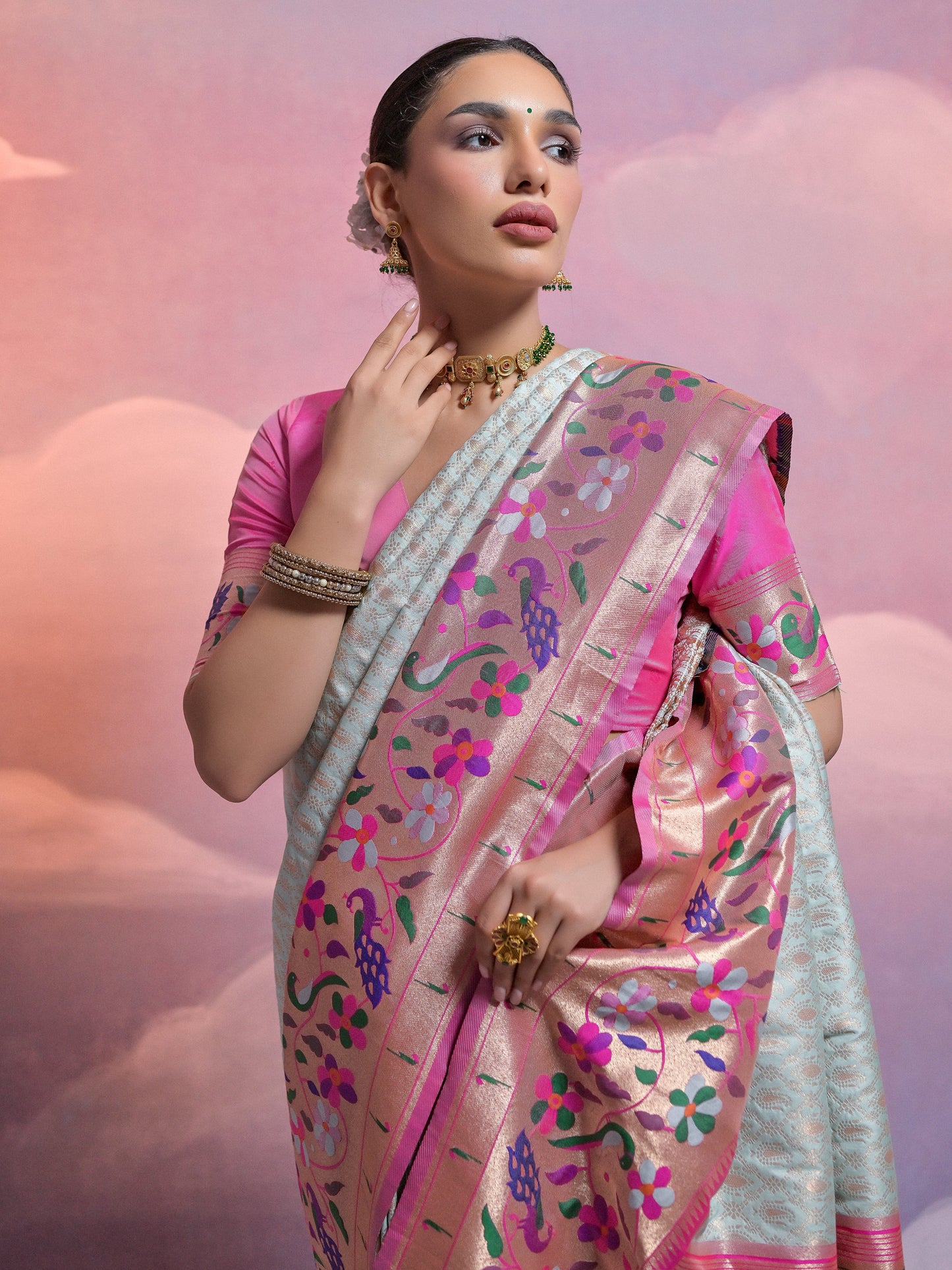 Sea Blue Woven Paithani Silk Saree