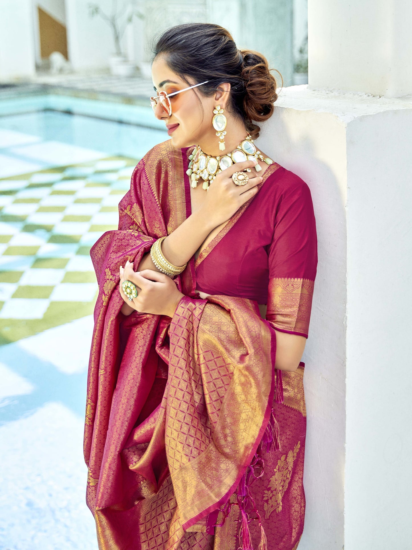 Cerise Magenta Kanjivaram Saree