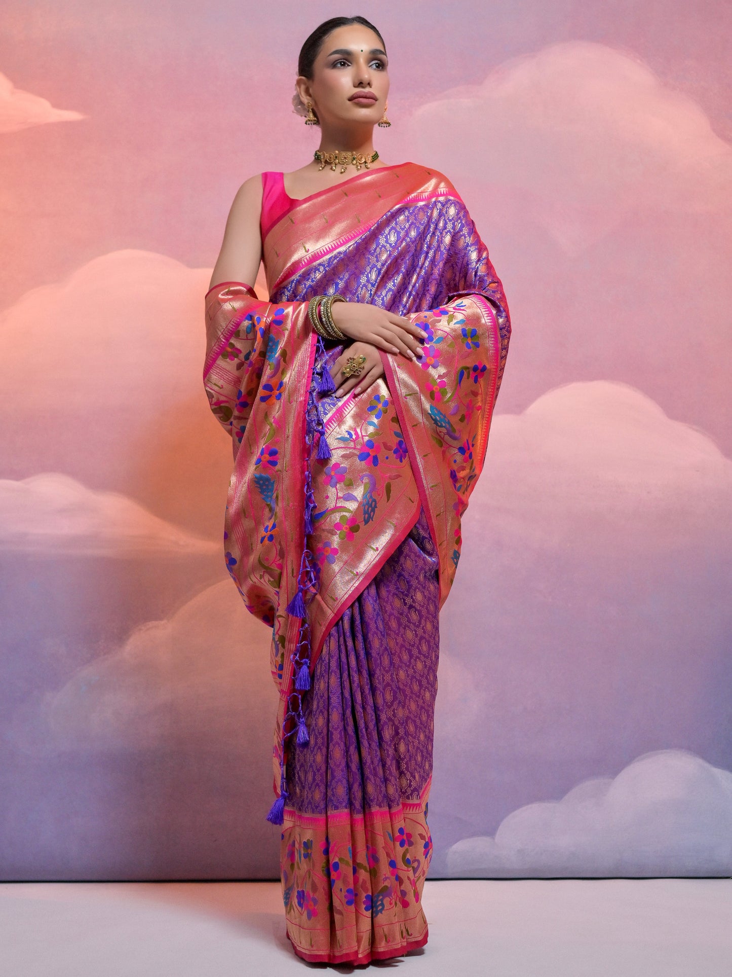 Orchid Blue Woven Paithani Silk Saree
