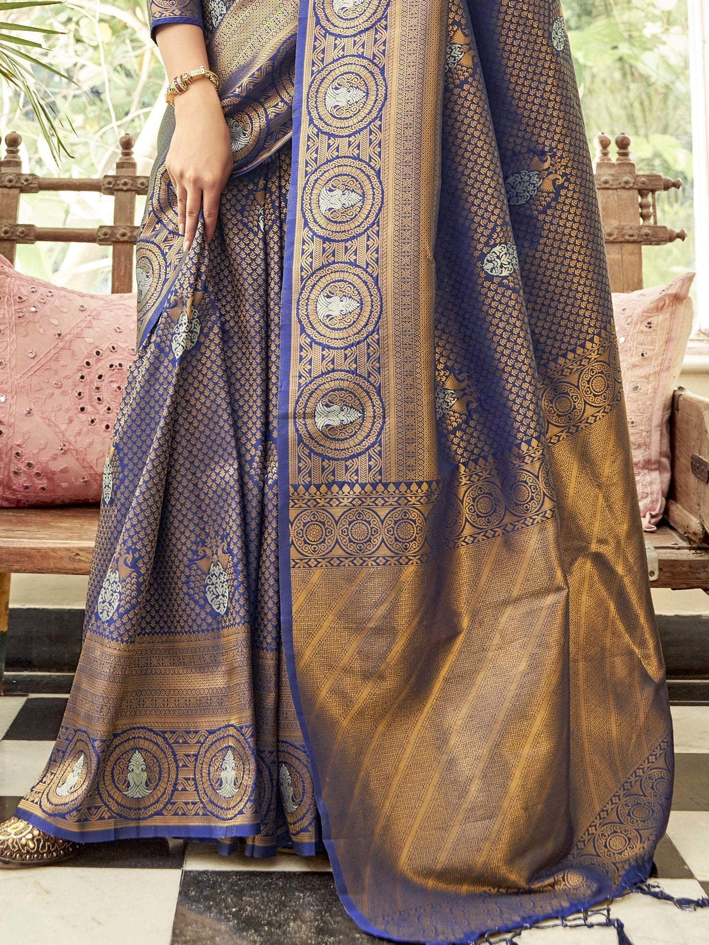 Golden Blue Kanjivaram Saree