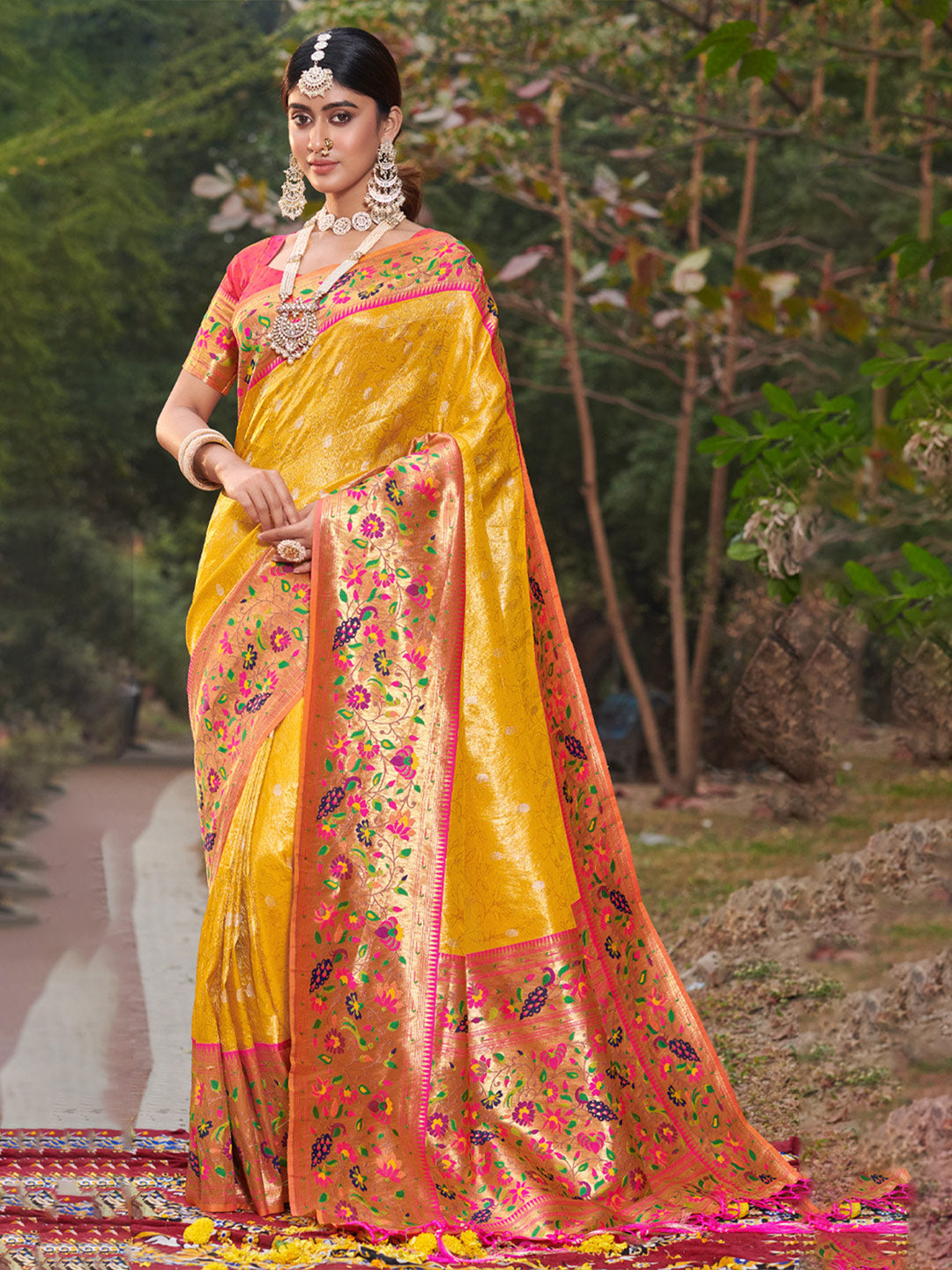 Chrom Yellow Paithani Saree