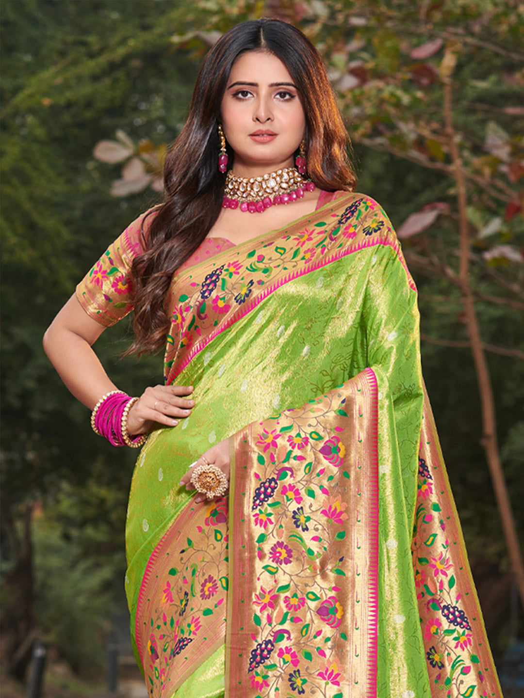 Parrot Green Paithani Saree