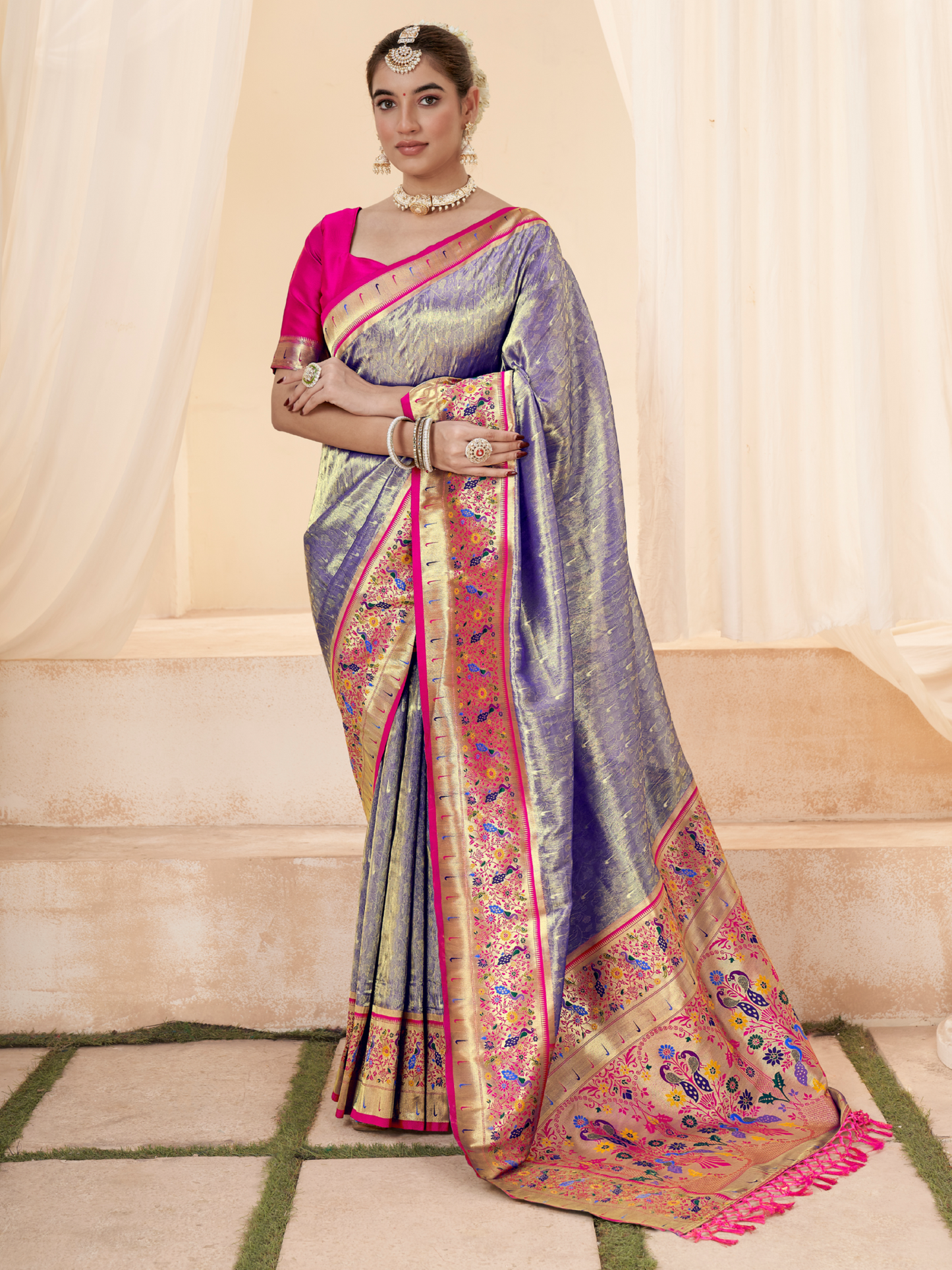 Shining Blue Woven Paithani Tissue Silk Saree
