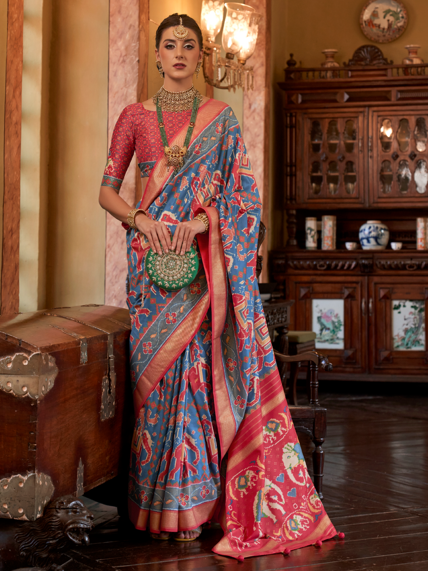 Sapphire Blue Woven Patola Tussar Silk Saree