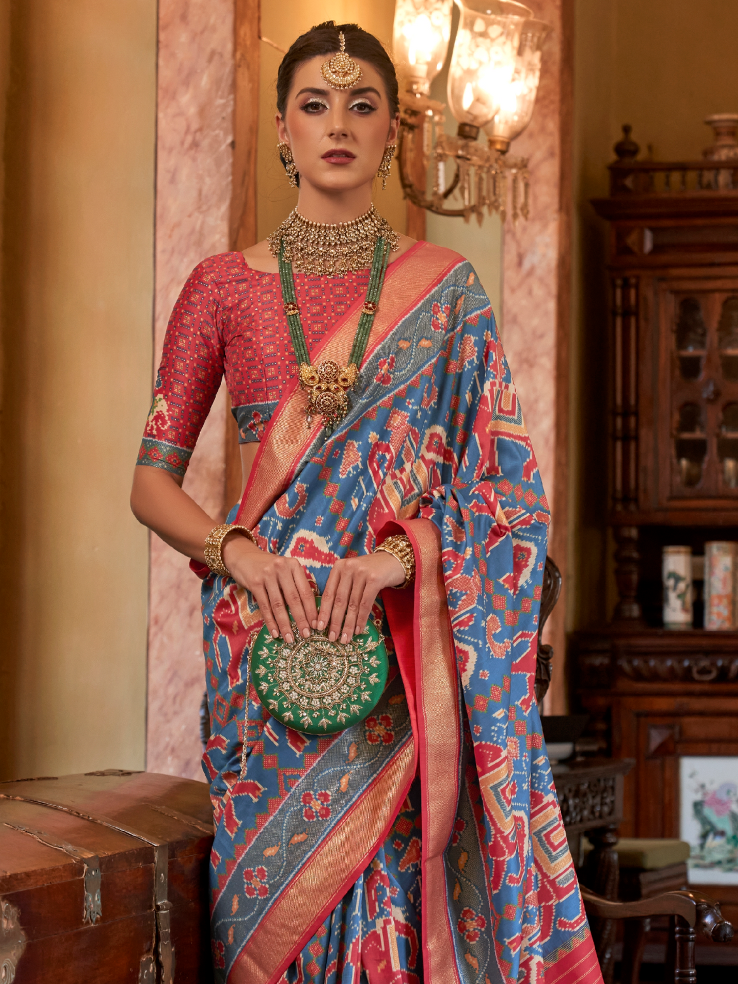 Sapphire Blue Woven Patola Tussar Silk Saree