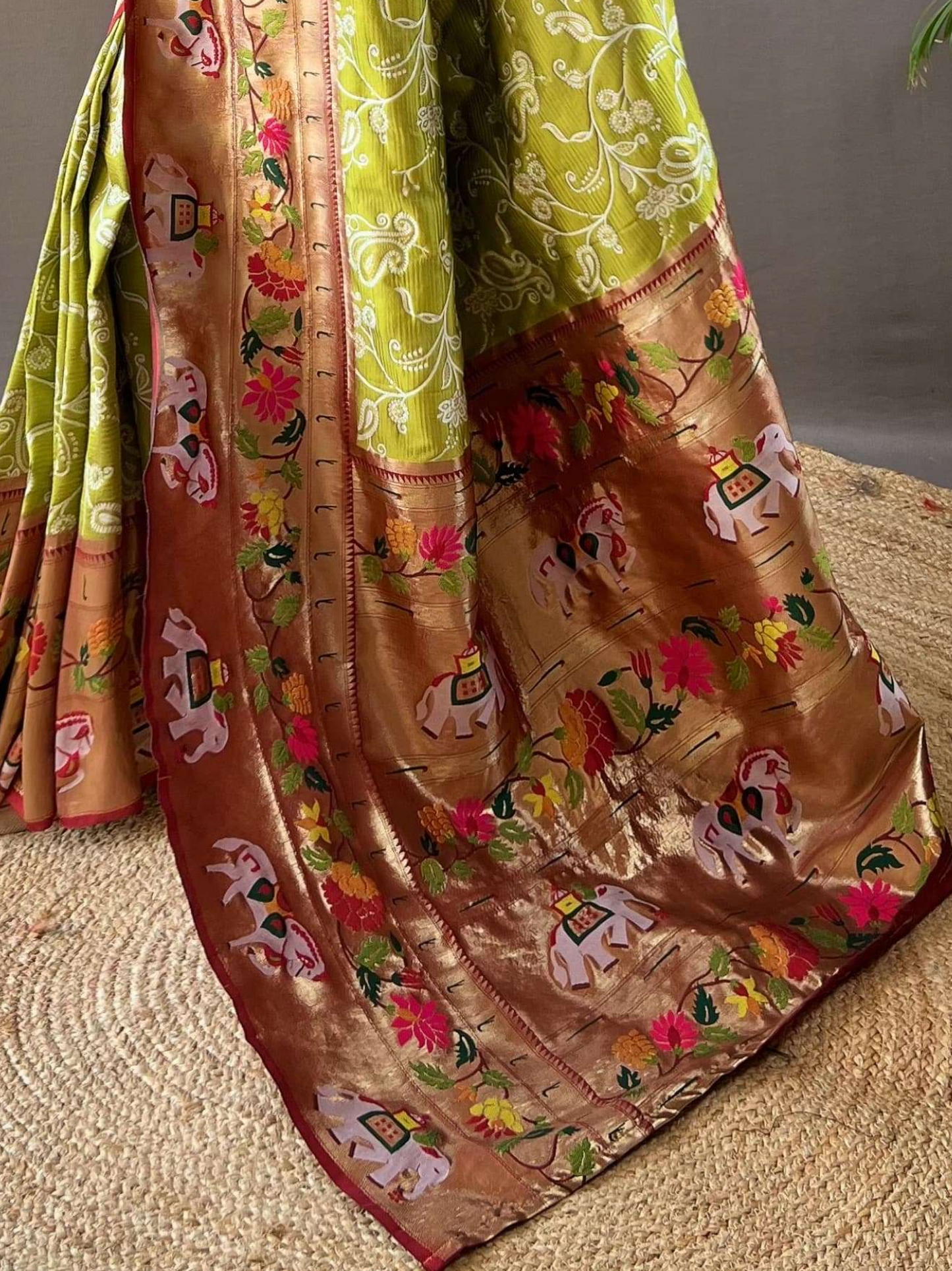 Pear Green Woven Patola Paithani Silk Saree