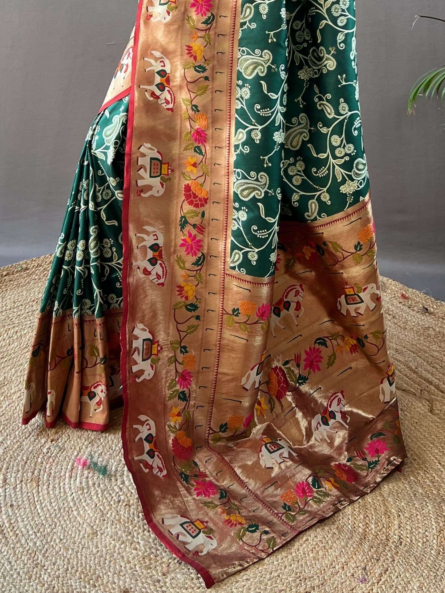 Bottle Green Woven Patola Paithani Silk Saree