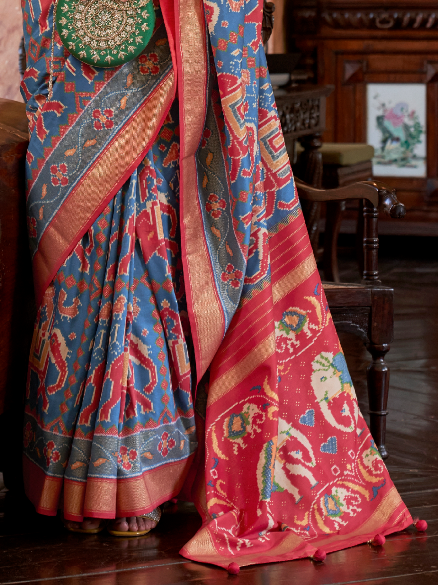 Sapphire Blue Woven Patola Tussar Silk Saree