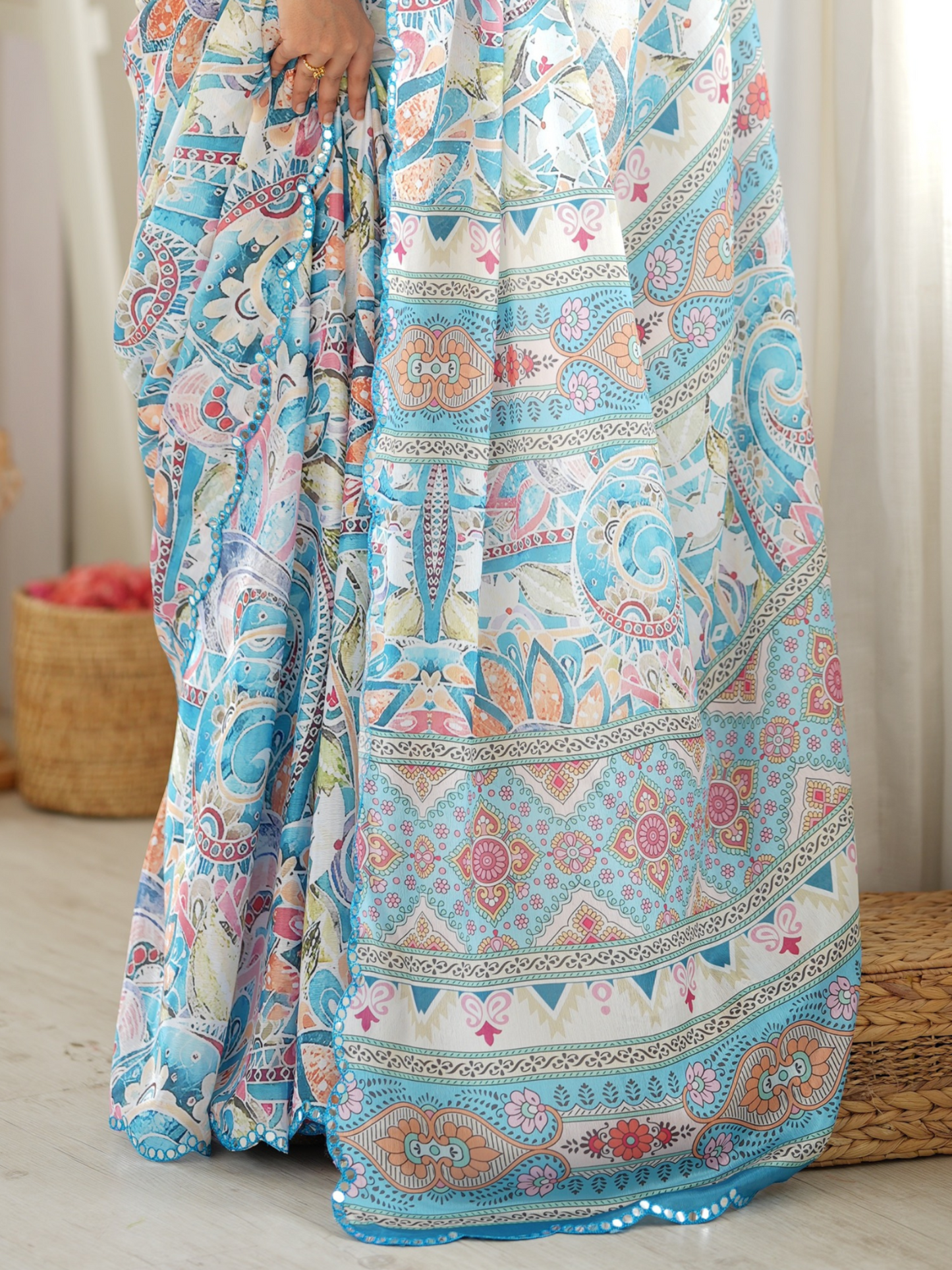 Multicolor Printed Chiffon Silk Saree