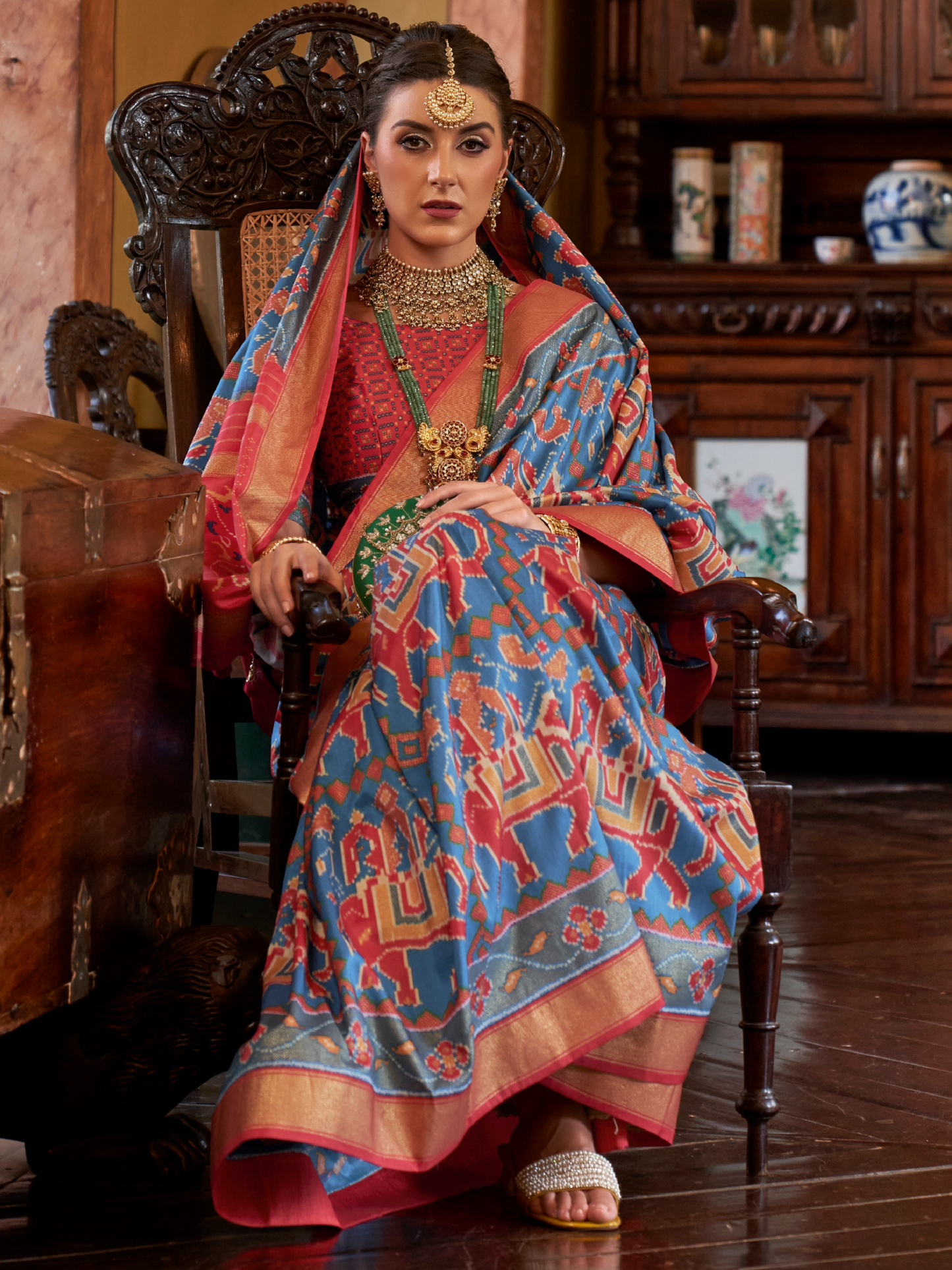 Sapphire Blue Woven Patola Tussar Silk Saree