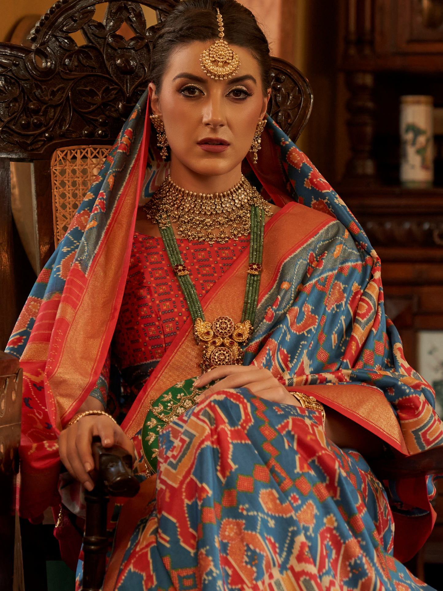 Sapphire Blue Woven Patola Tussar Silk Saree