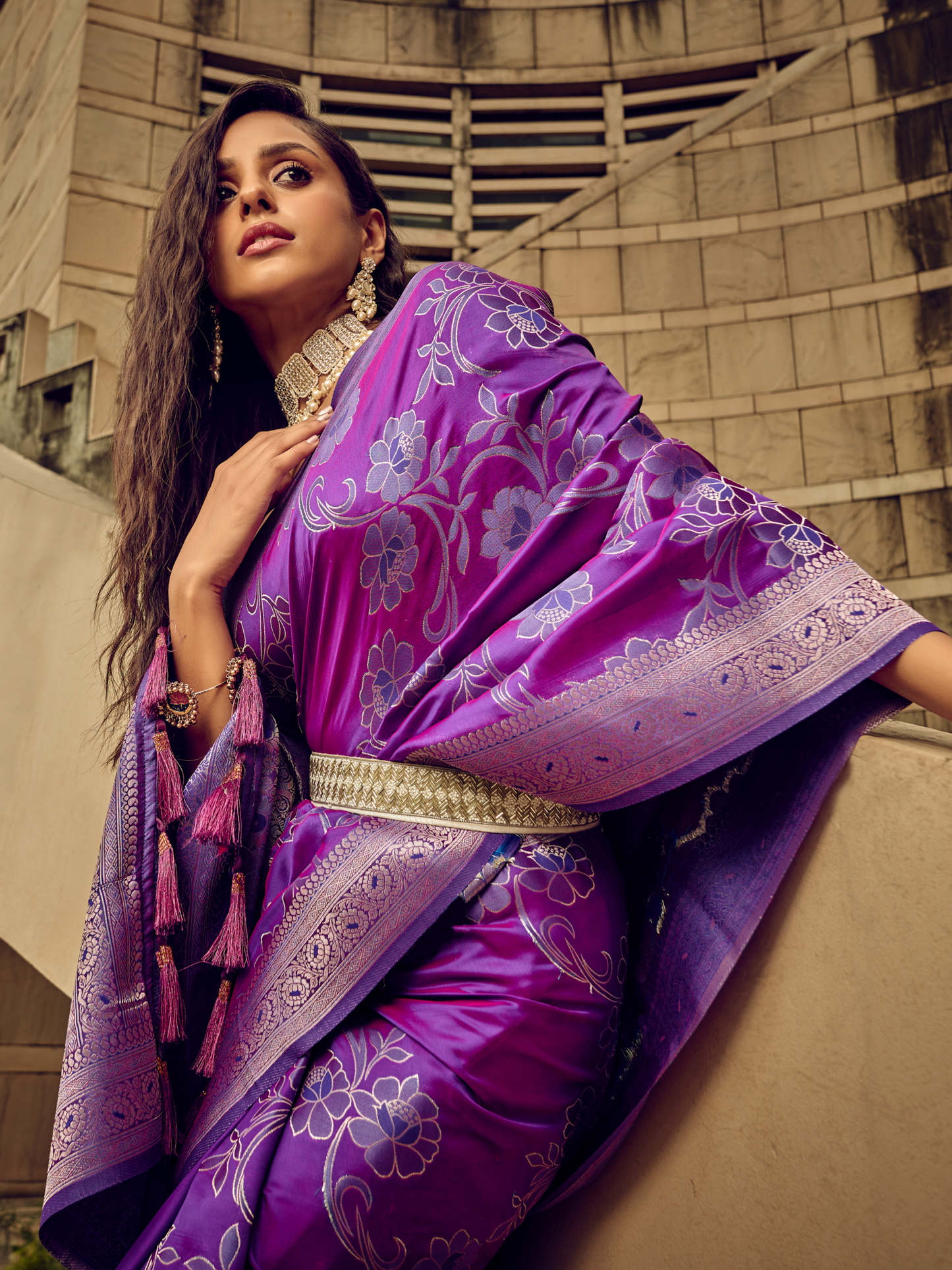 True Purple Woven Banarasi Satin Silk Saree