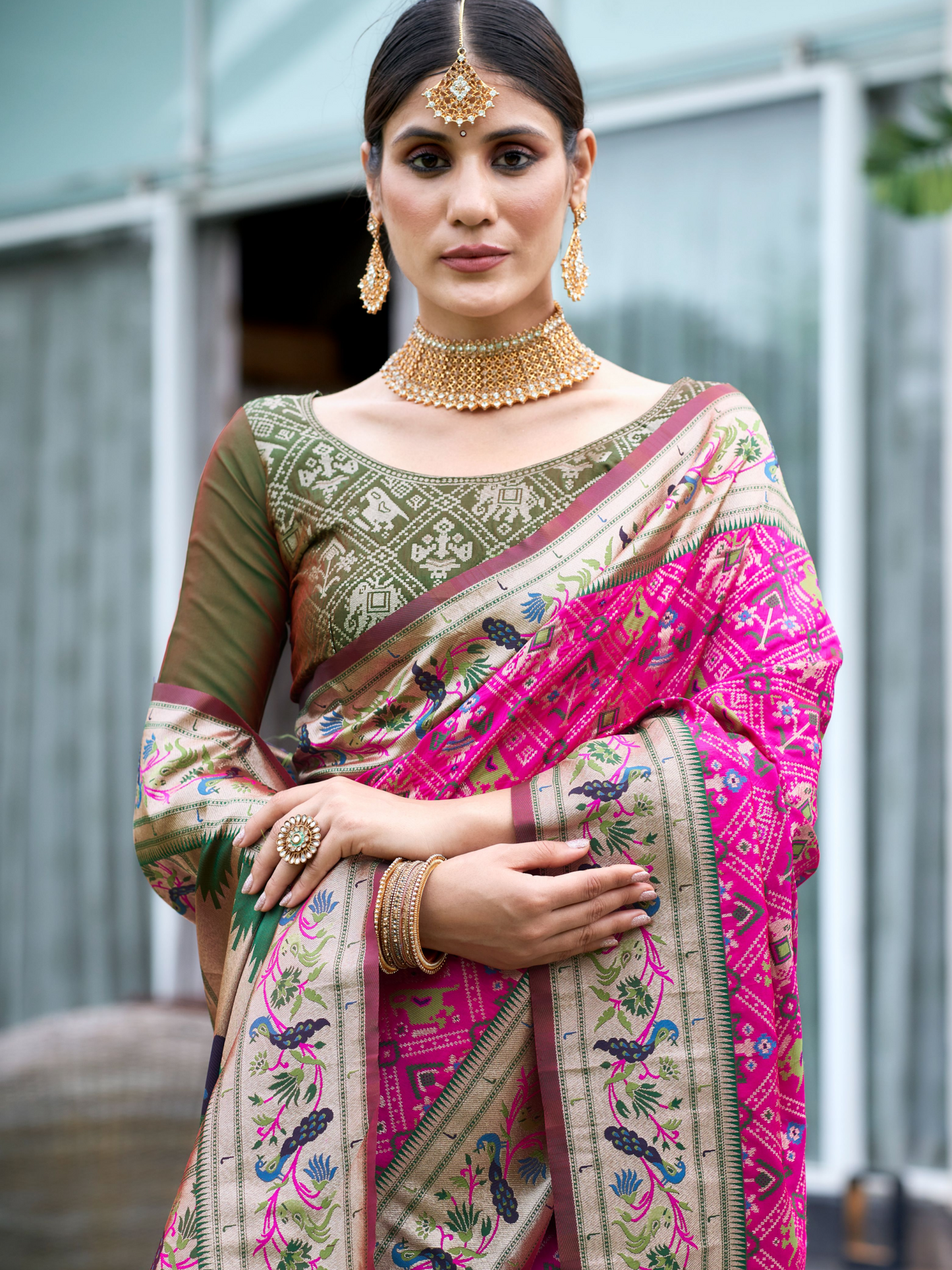 Raspberry Pink Woven Patola Paithani Silk Saree