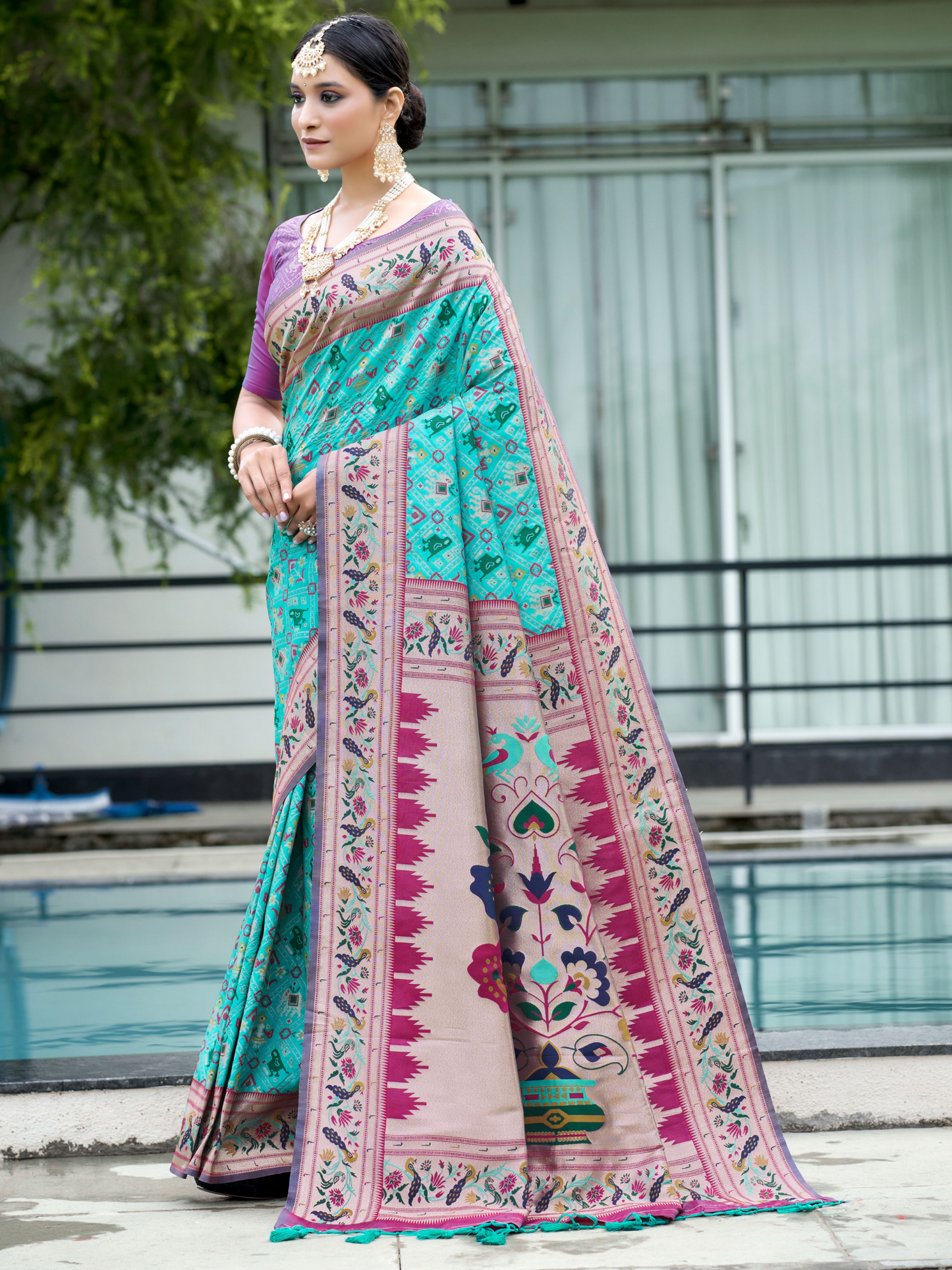 Tiffany Blue Woven Patola Paithani Silk Saree