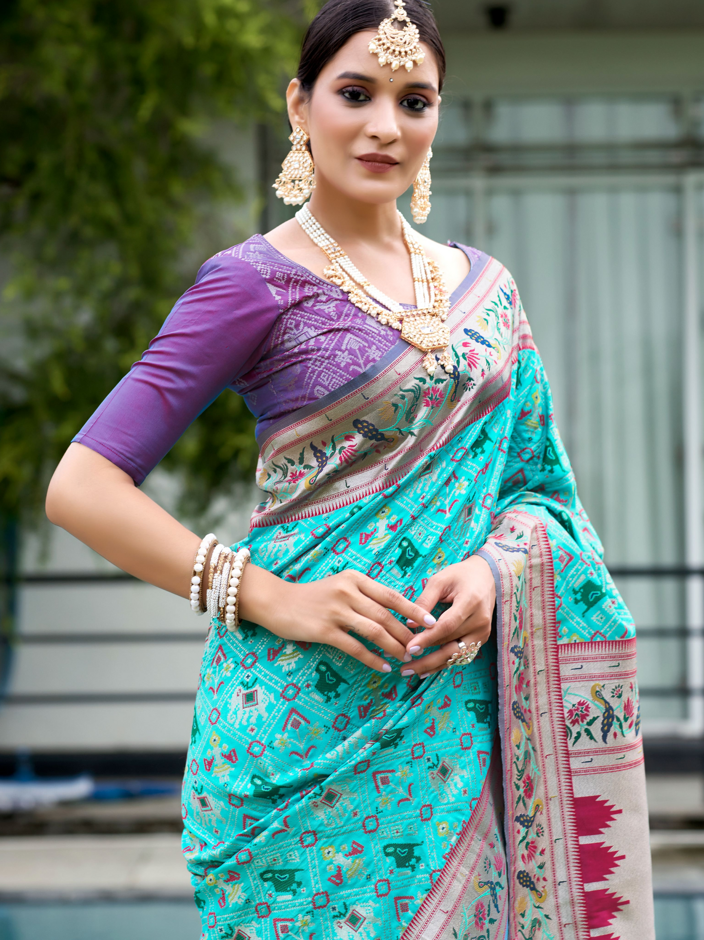 Tiffany Blue Woven Patola Paithani Silk Saree