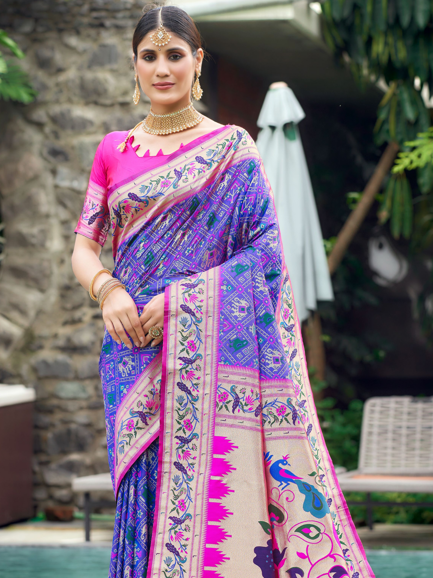 True Blue Woven Patola Paithani Silk Saree