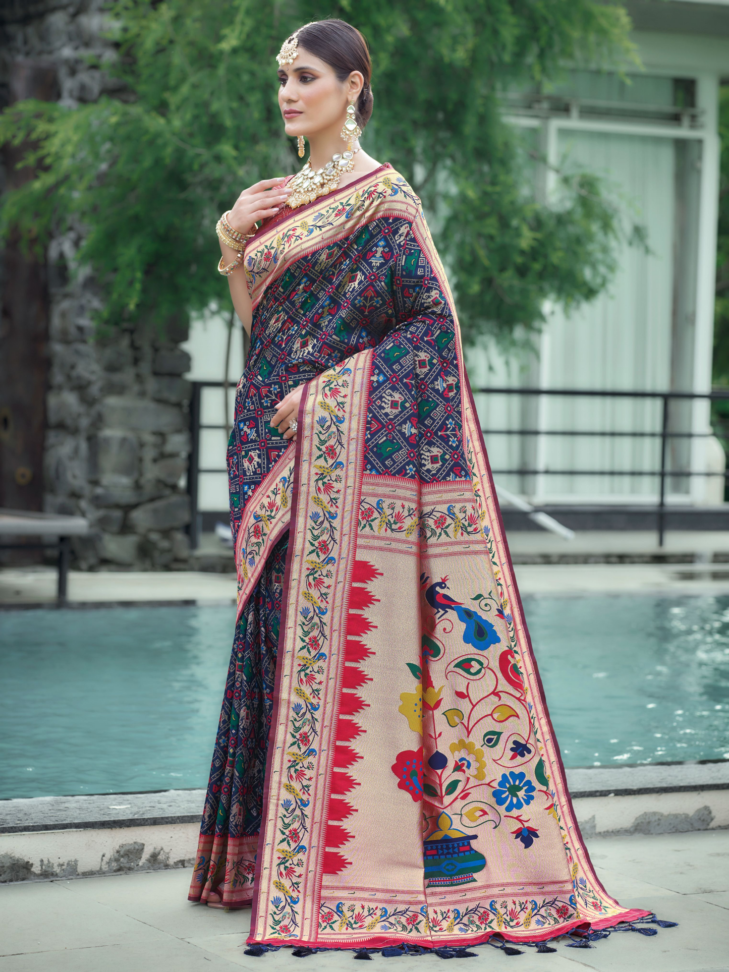 Night Blue Woven Patola Paithani Silk Saree