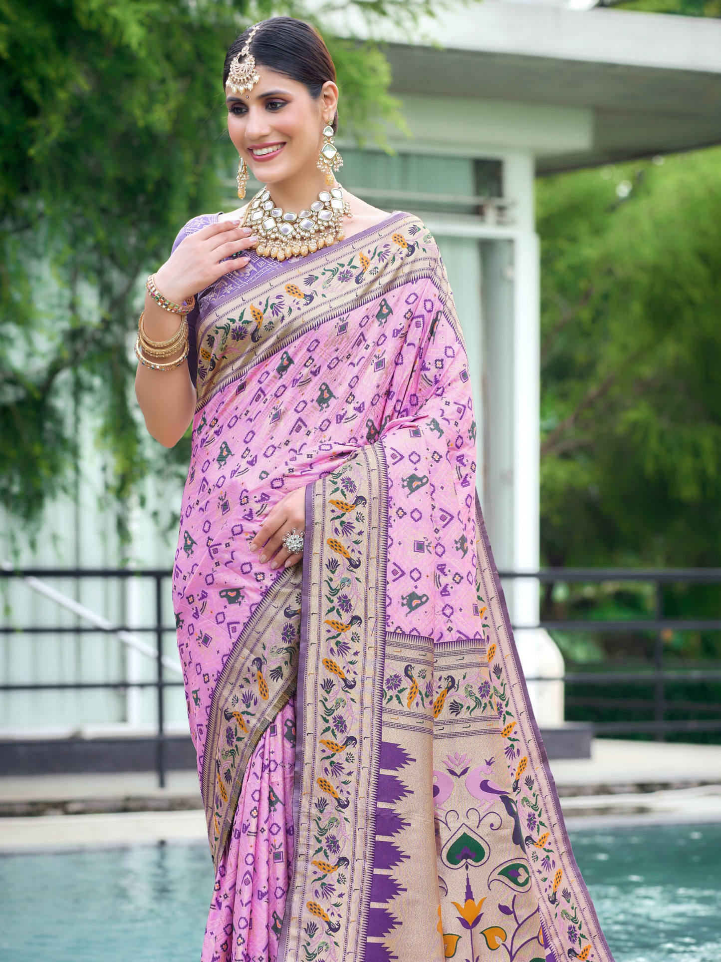 Light Pink Woven Patola Paithani Silk