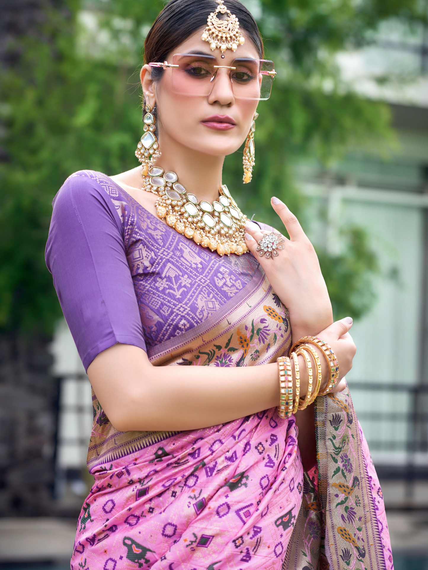 Light Pink Woven Patola Paithani Silk