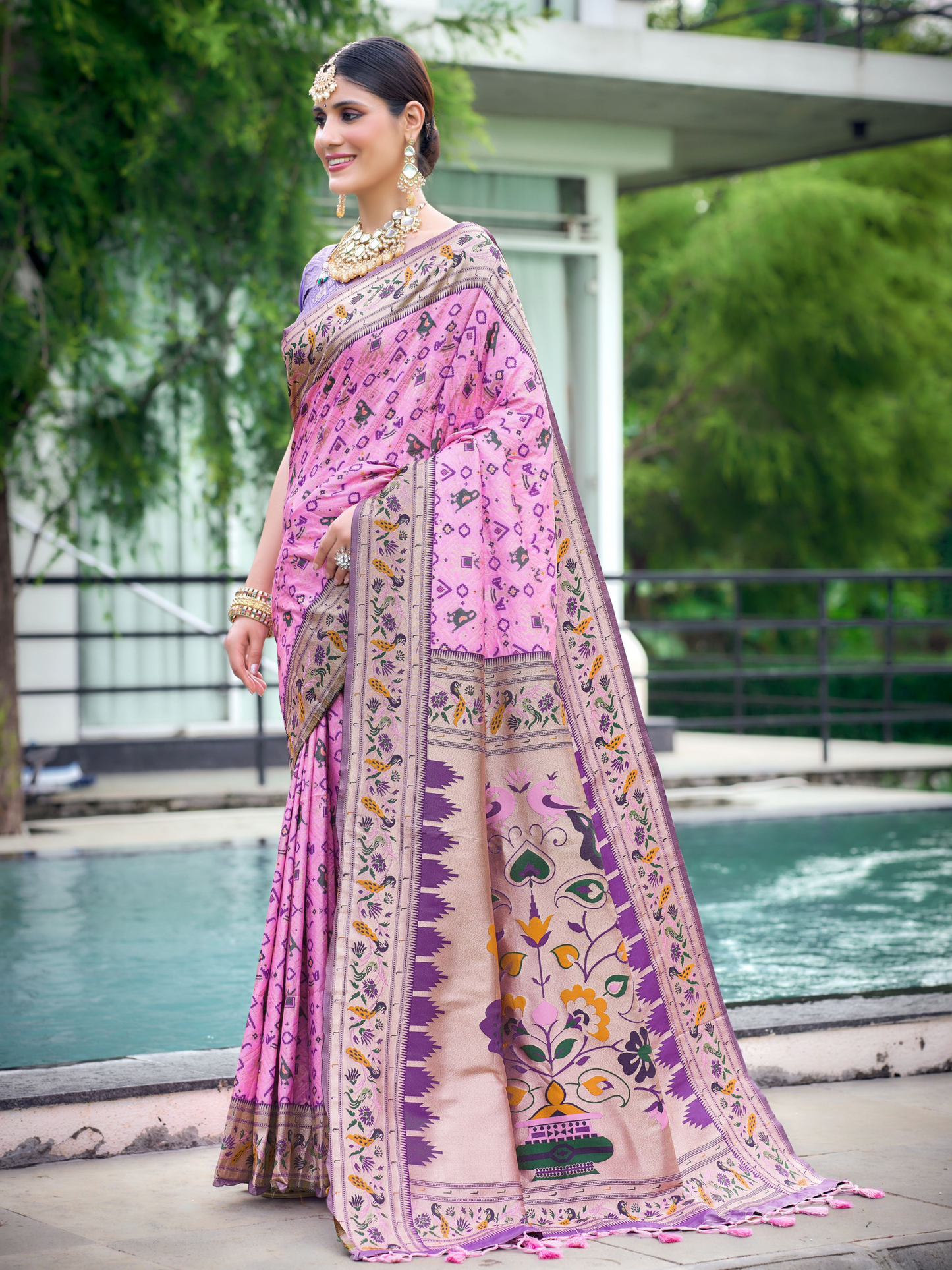 Light Pink Woven Patola Paithani Silk