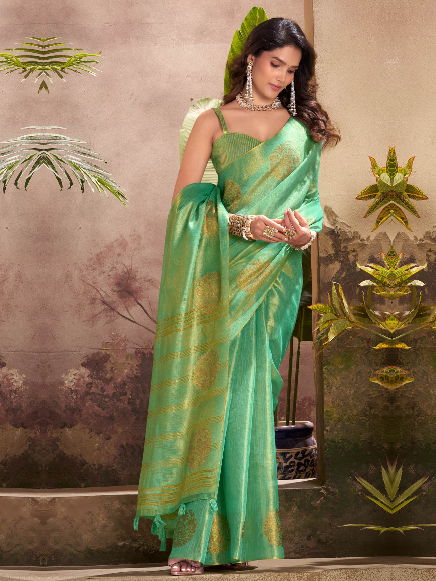 Mint Green Woven Tissue Silk Saree