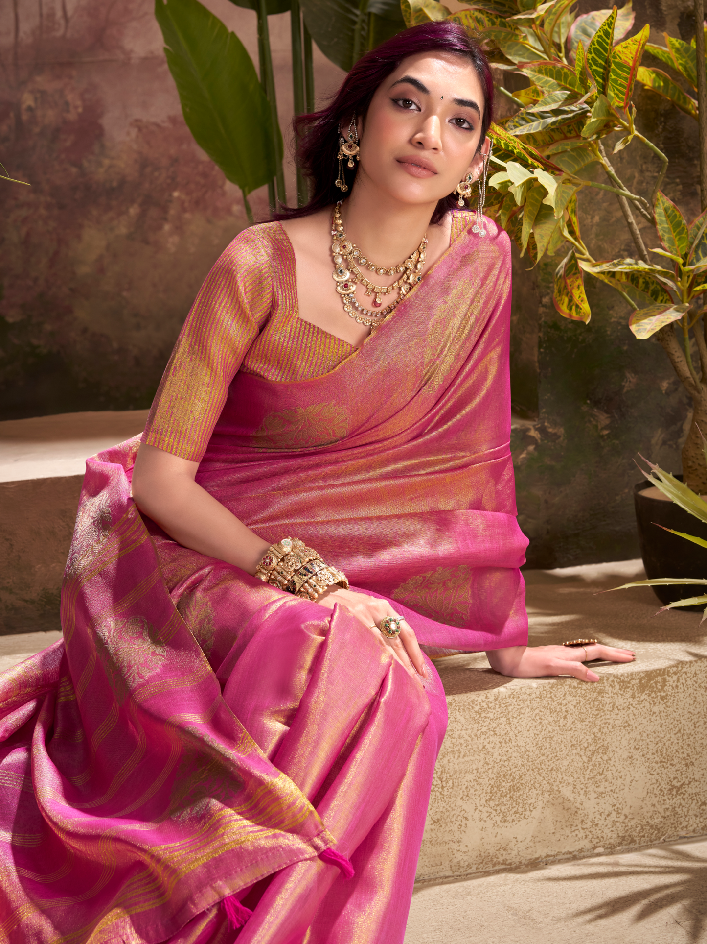 Blush Pink Woven Tissue Silk Saree