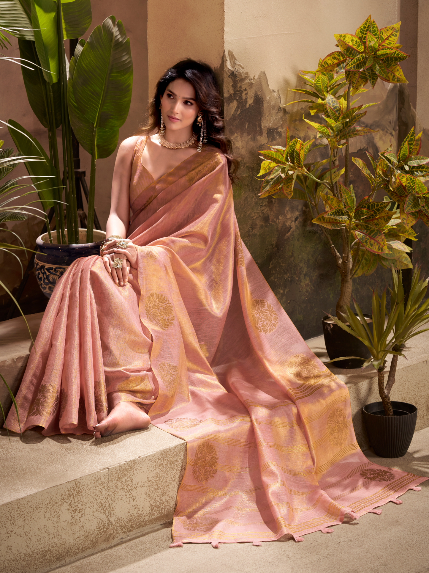 light pink tissue silk saree online