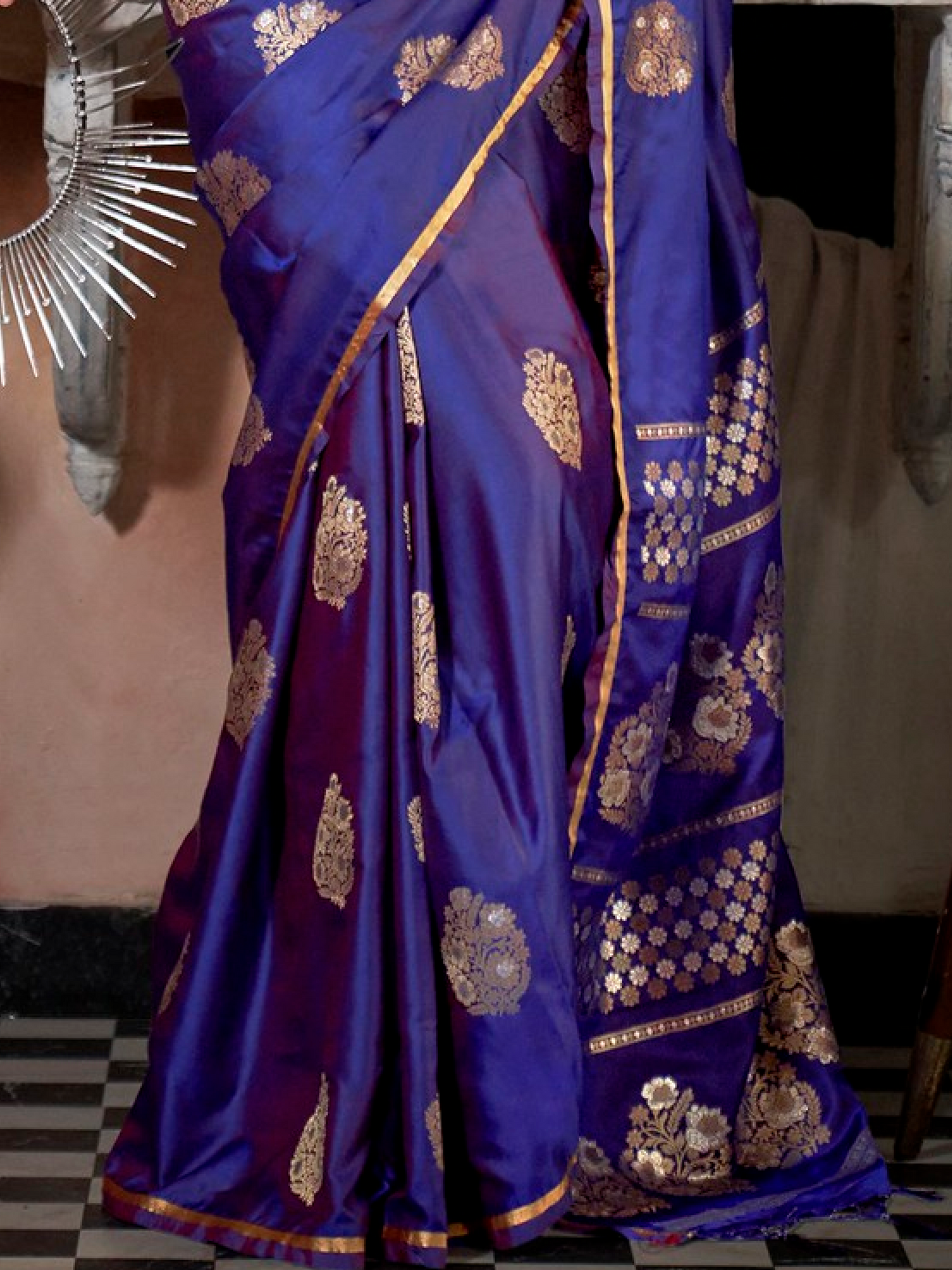 Magenta Purple Woven Satin Silk Banarasi Saree