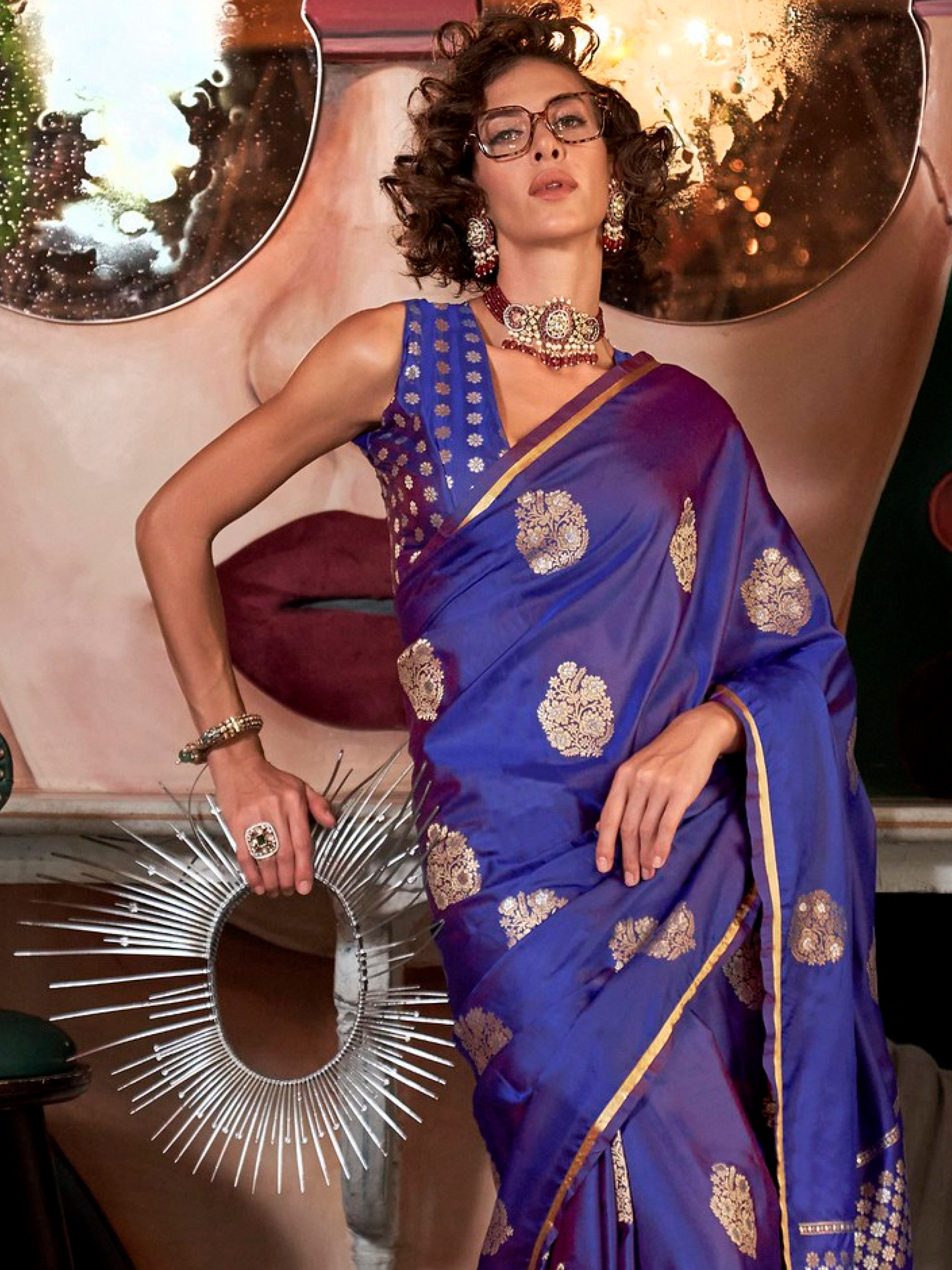 Magenta Purple Woven Satin Silk Banarasi Saree