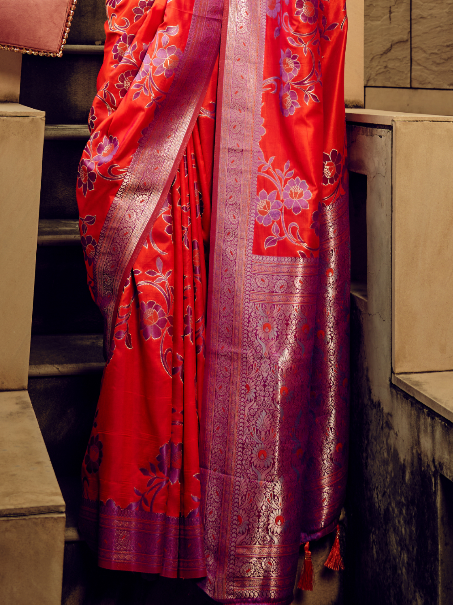 Classy Red Woven Banarasi Satin Silk Saree