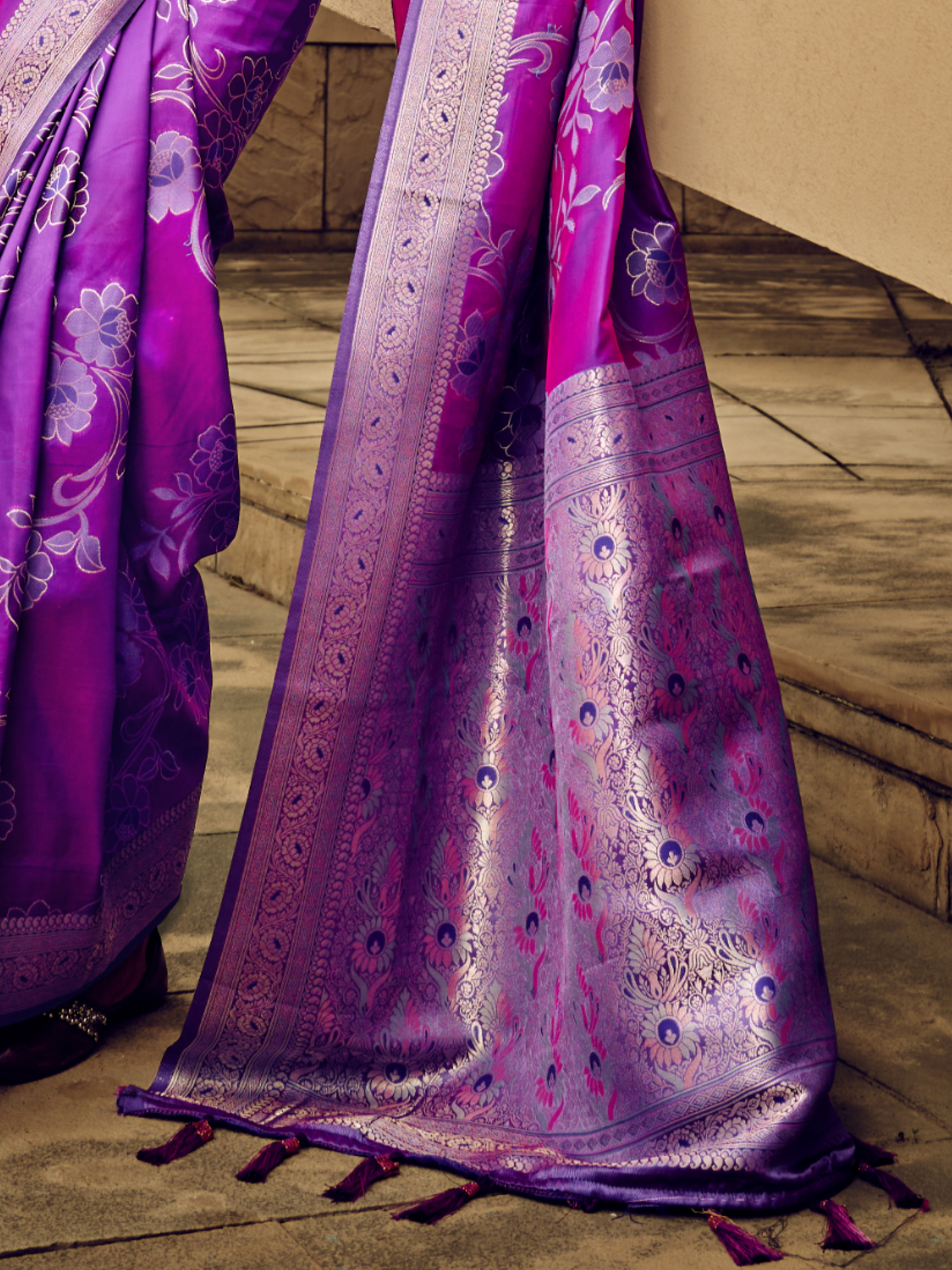 True Purple Woven Banarasi Satin Silk Saree