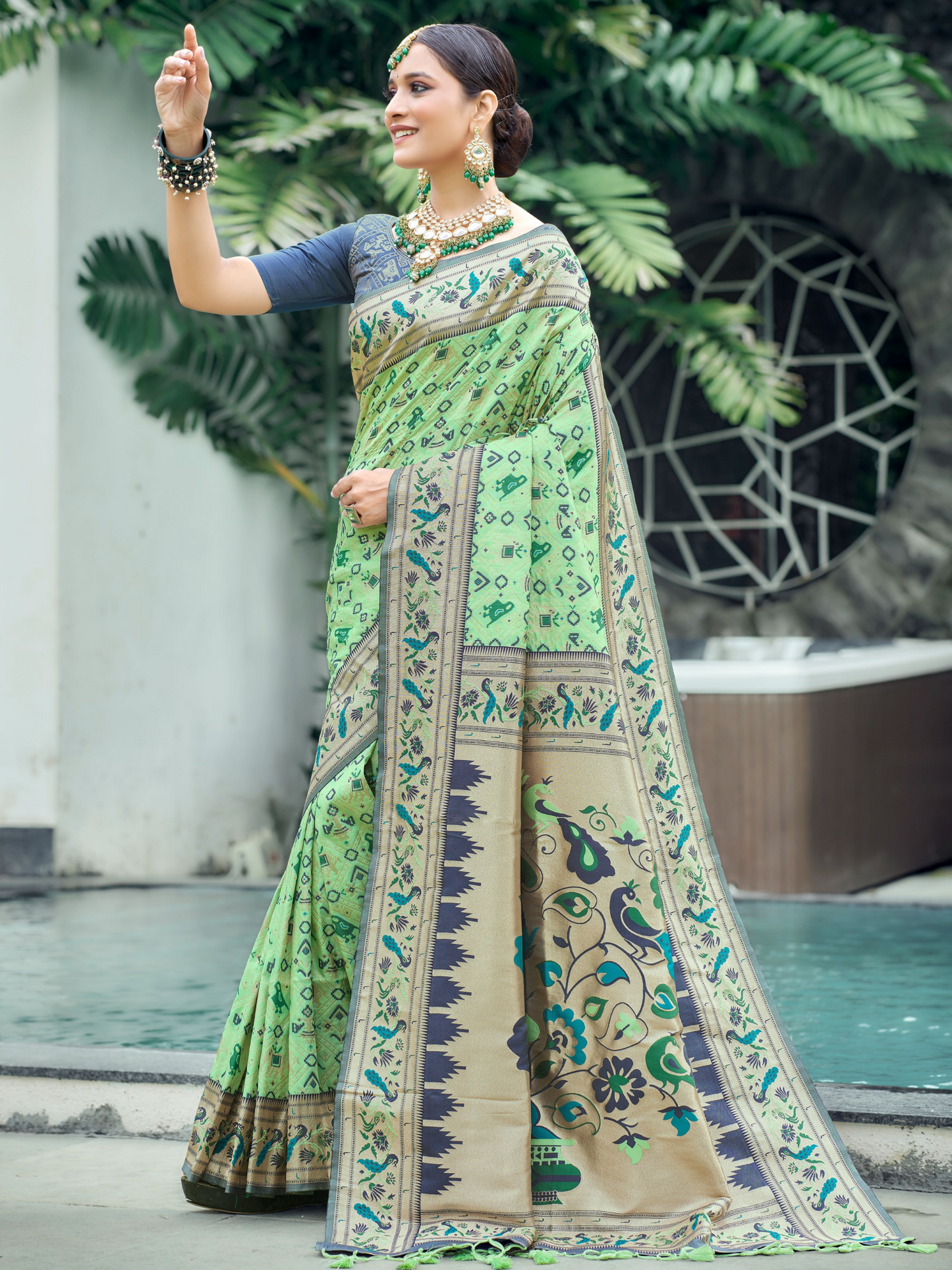 Pista Green Woven Patola Paithani Silk Saree