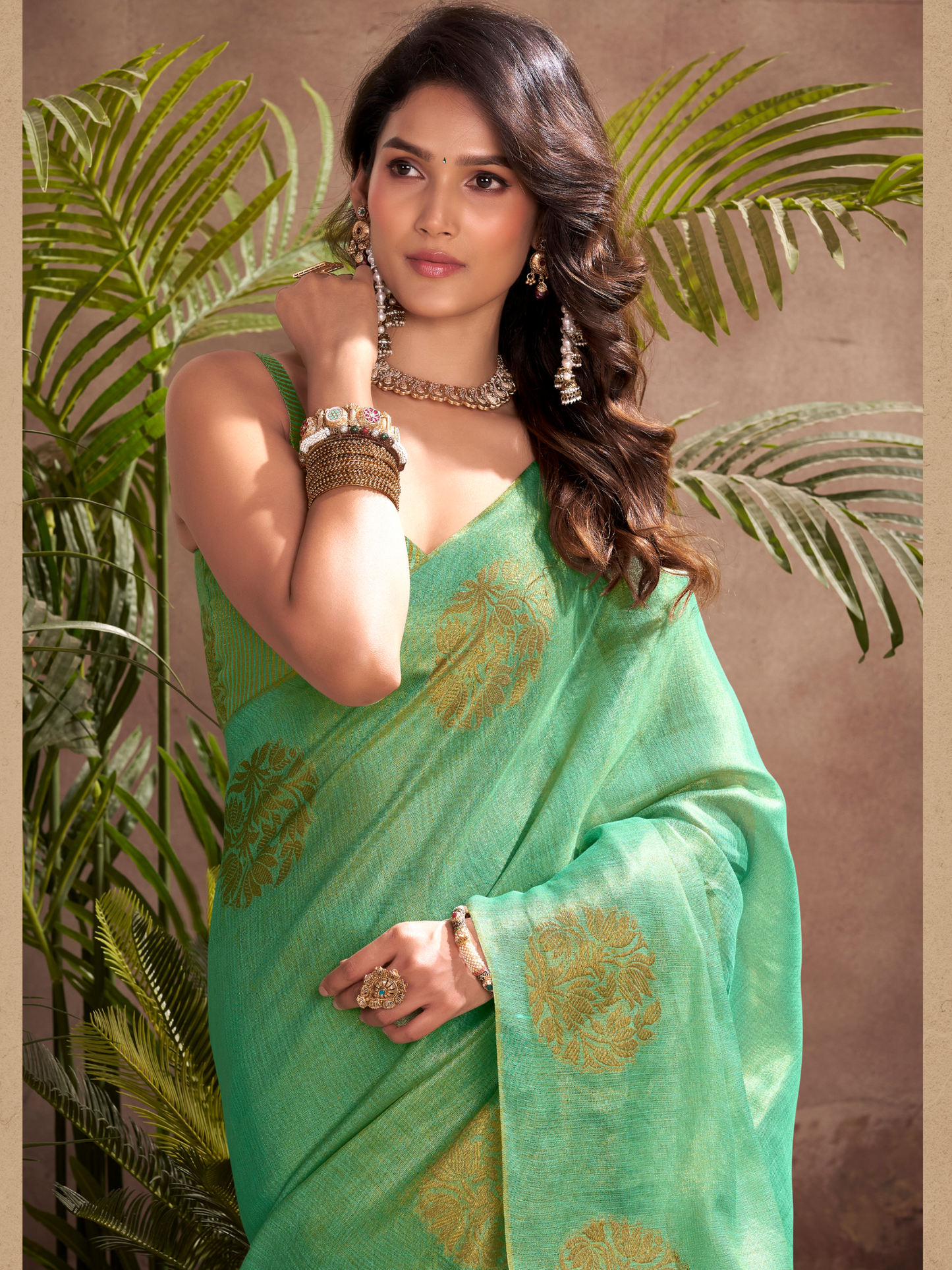 Mint Green Woven Tissue Silk Saree