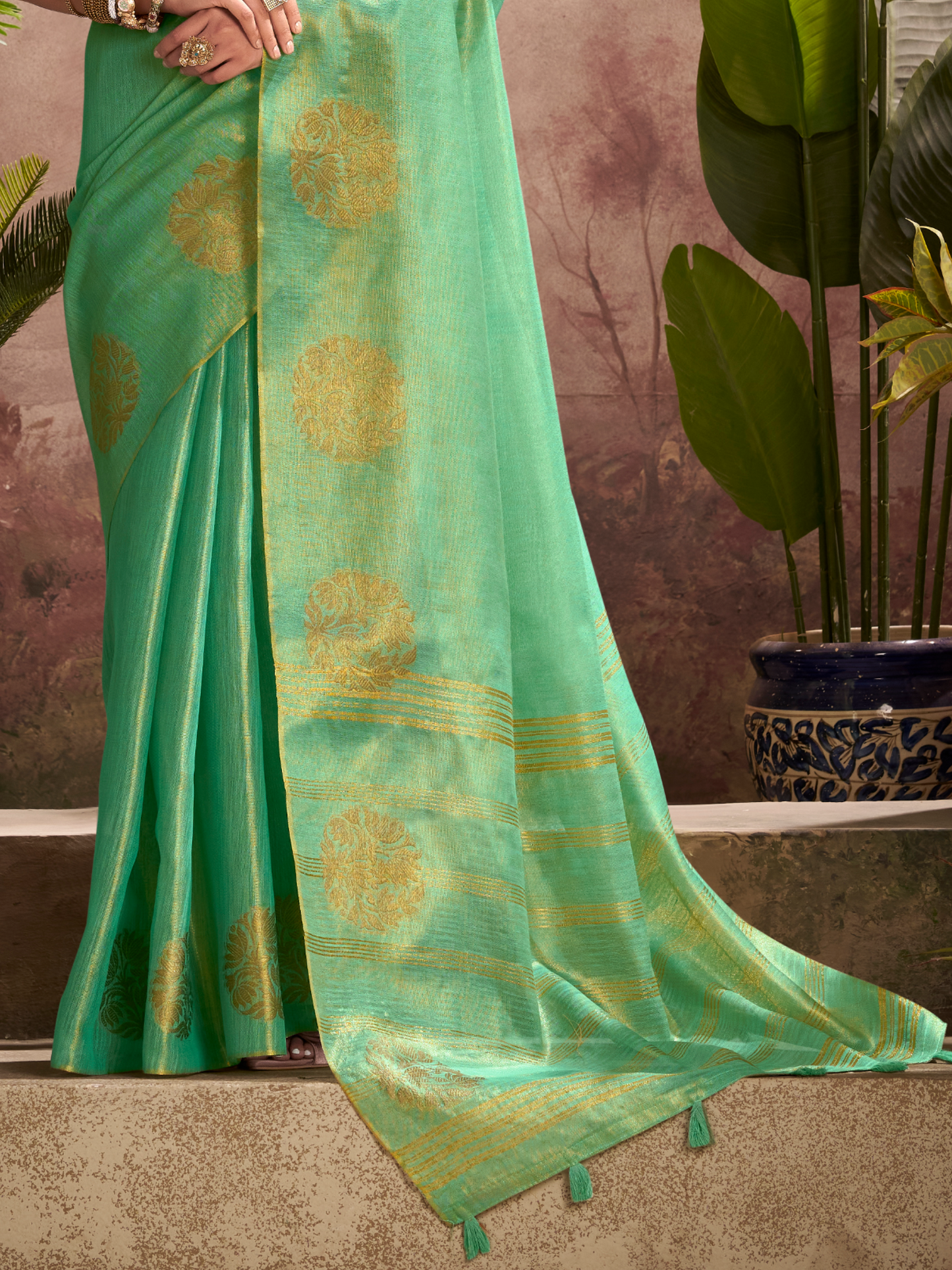 Mint Green Woven Tissue Silk Saree